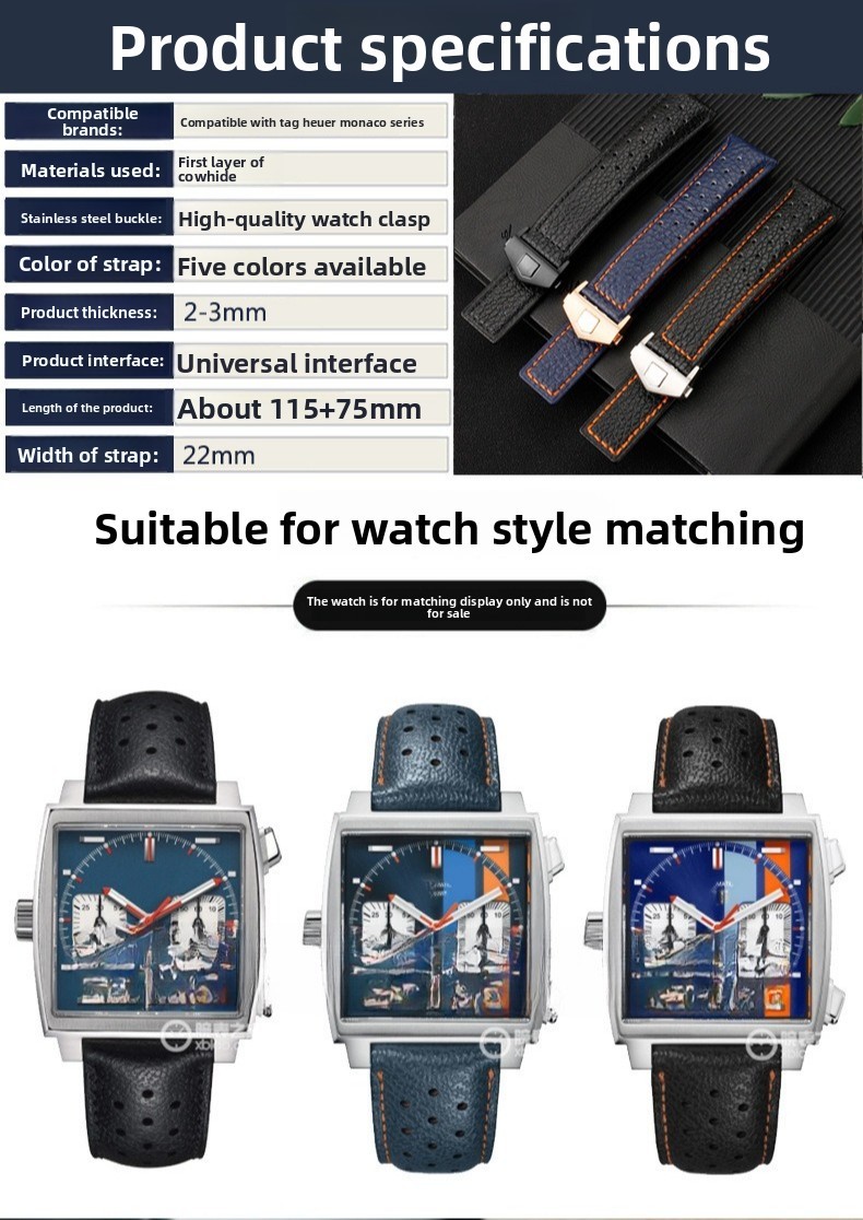 For TAG Heuer Quality Porous Breathable Genuine Leather Watch Band Strap 22mm