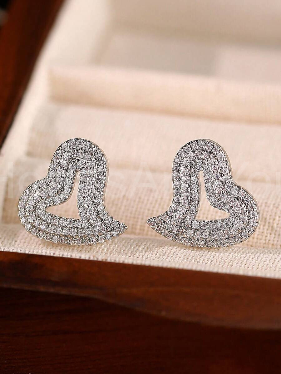 2ct Round Cut Moissanite Cluster Heart Valentine Stud Earrings White Gold Plated