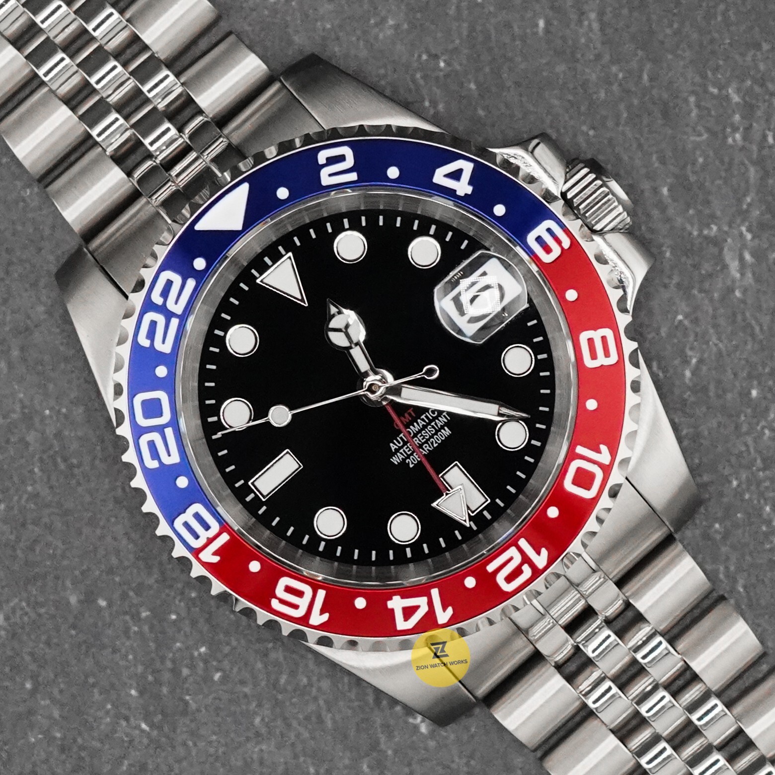 Custom Made Blue & Red GMT Sub Style Diver Mod Watch w/ NH34 Movement
