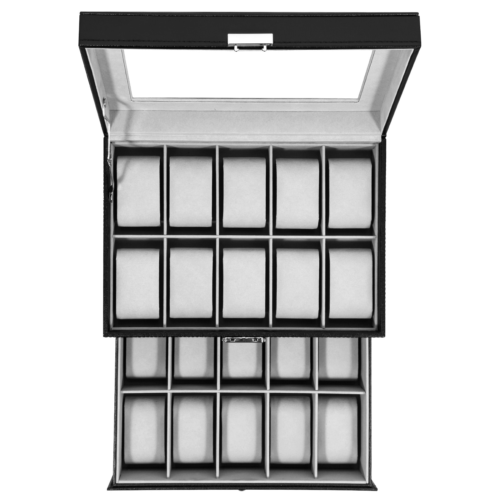 20 Slots Watch Box PU Leather Watch Case Lockable Jewelry Storage Display Case