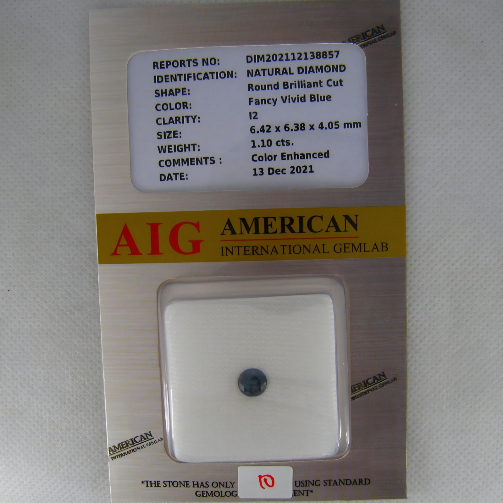 1.10ct Fancy Vivid BLUE DIAMOND Color Clarity I2 Top Spectacular Galaxy Pattern