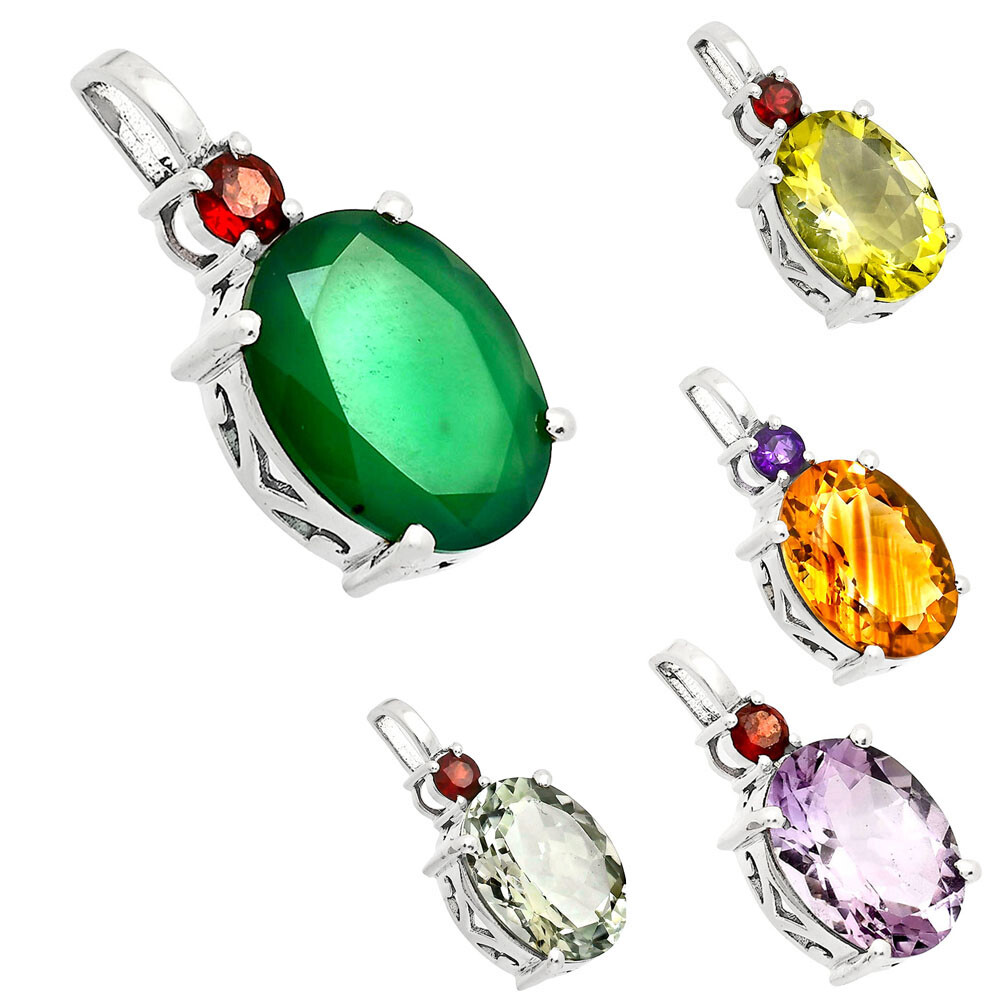 Handcrafted 925 Sterling Silver Oval Gemstone Pendant with Accent Stone AGP1001
