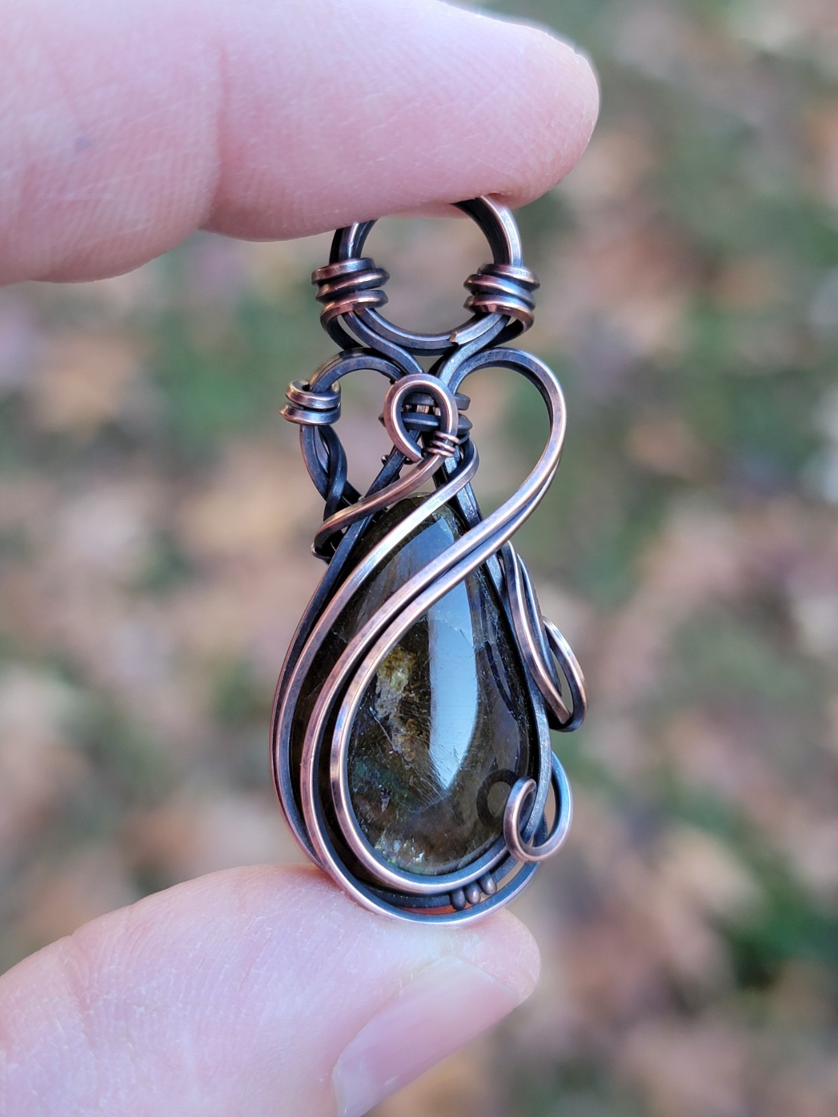 Worn Wizard Labradorite Copper Wire Wrapped Tyet Necklace Pendant Jewelry