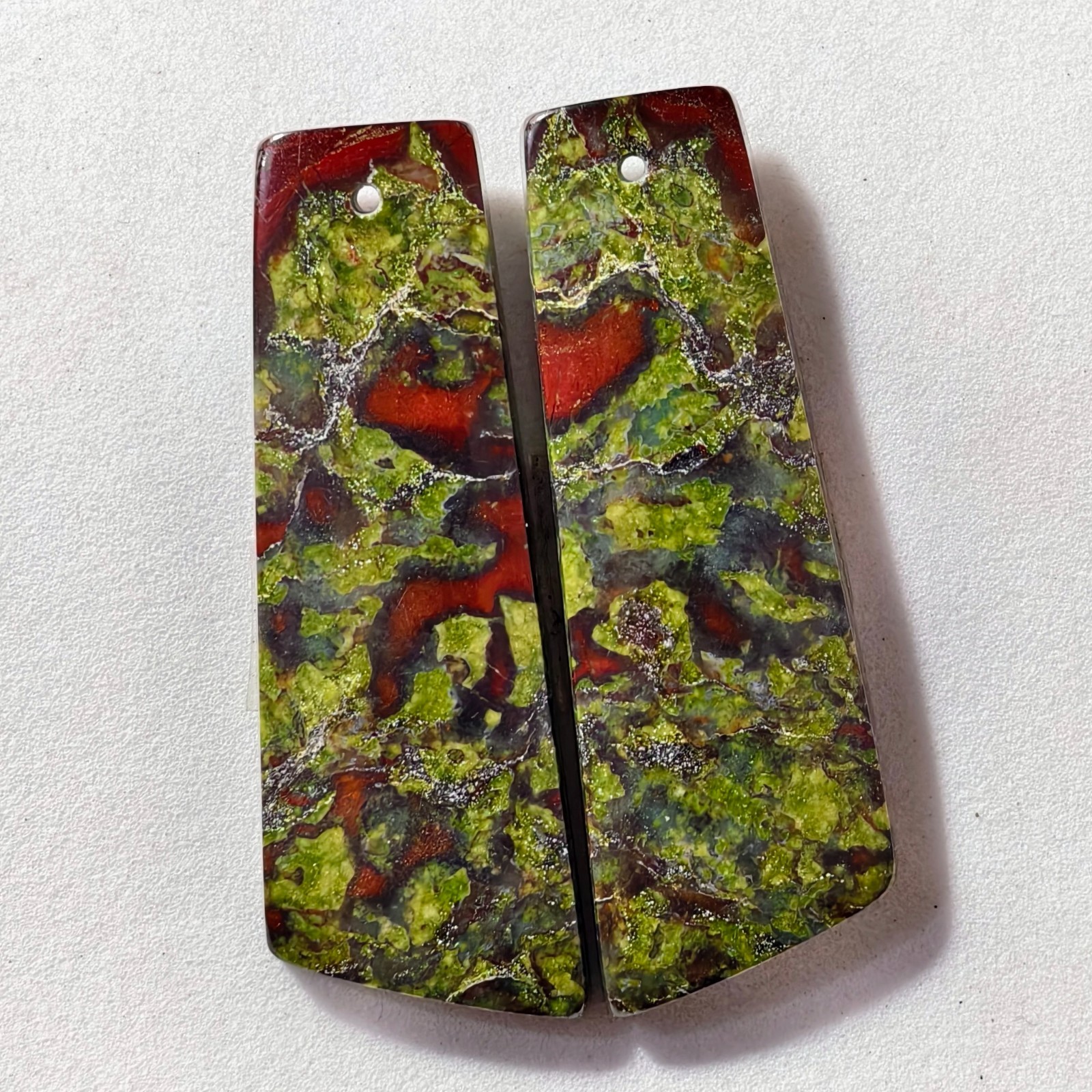 62 Cts Natural Dragon Blood Jasper Drilled Pair Cabochon Gemstone 44.2X15.1 MM