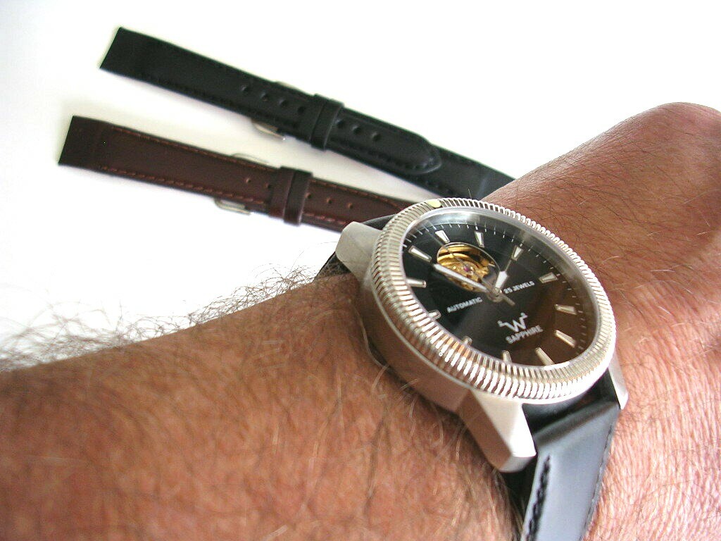 10mm Black Open End Ladies vintage Wire Lug leather watch band IW SUISSE 8-12-14