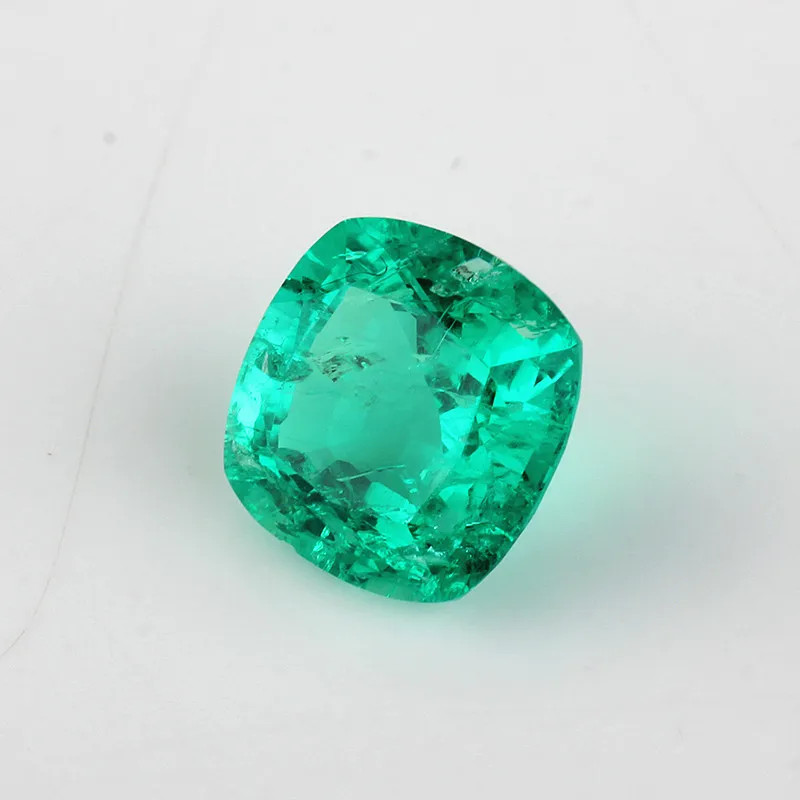 AGL Lab Grown Cushion Colombian Emerald Stone with Inclusions for Jewelry Making