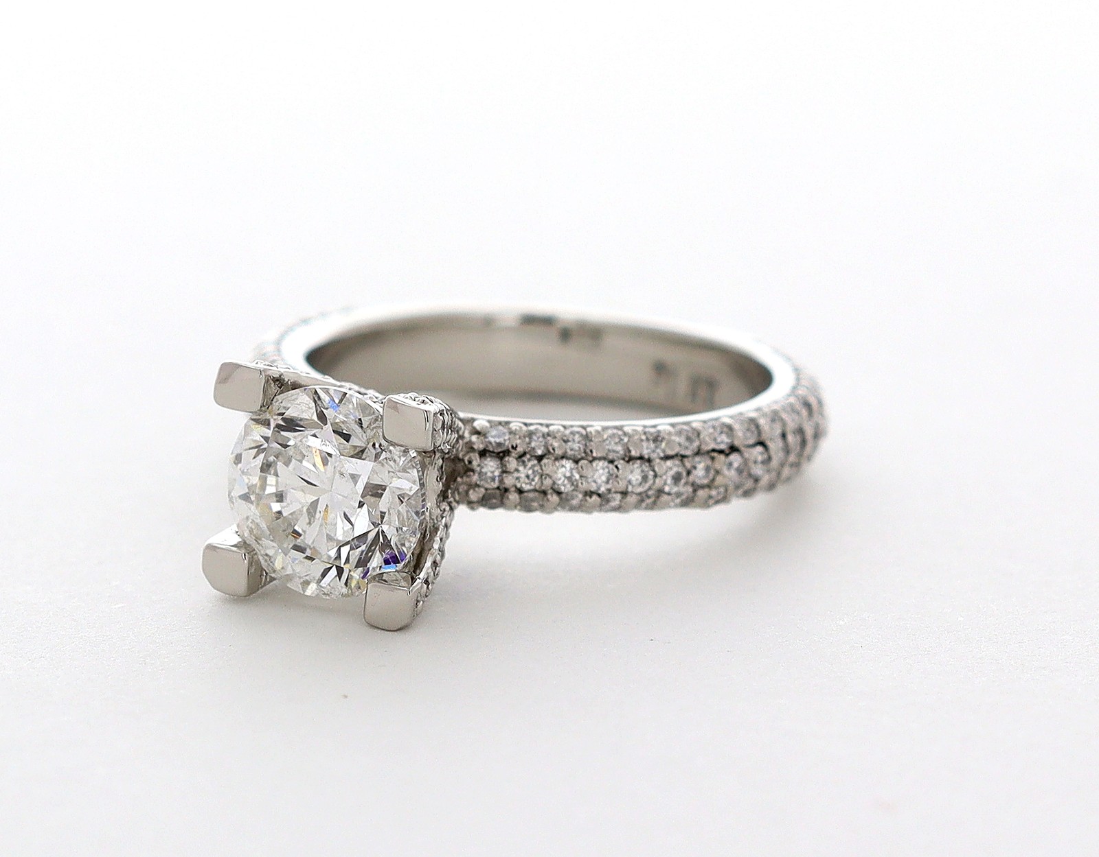 Side Stone Engagement Ring Solid Platinum 3.17 CT Round Lab-Grown Diamond D VS2