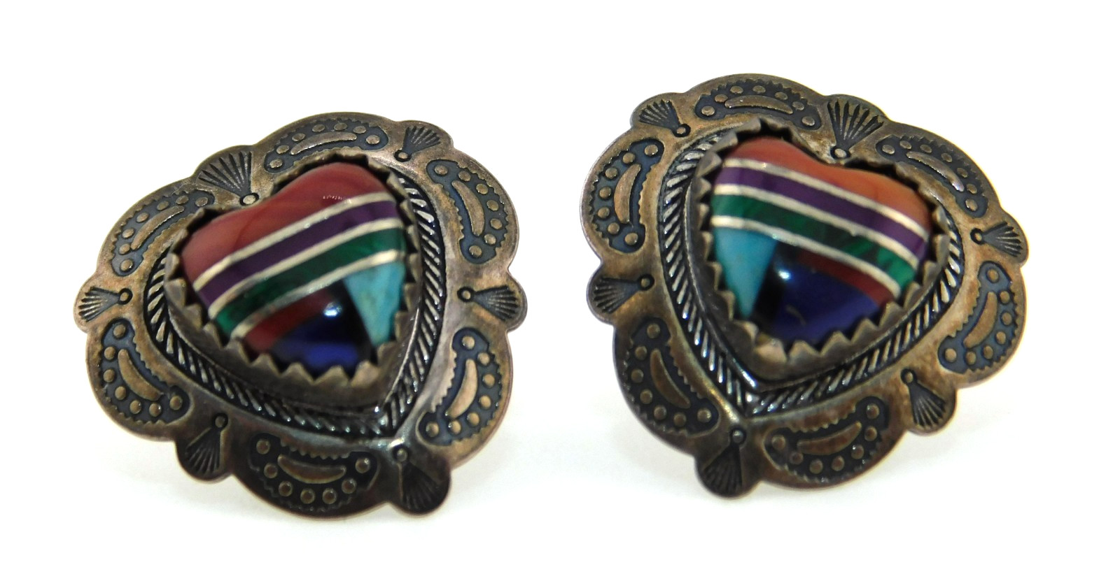 QT Quoc Turquoise Inc 925 Sterling Silver Multi Gemstone Stamped Heart Earrings
