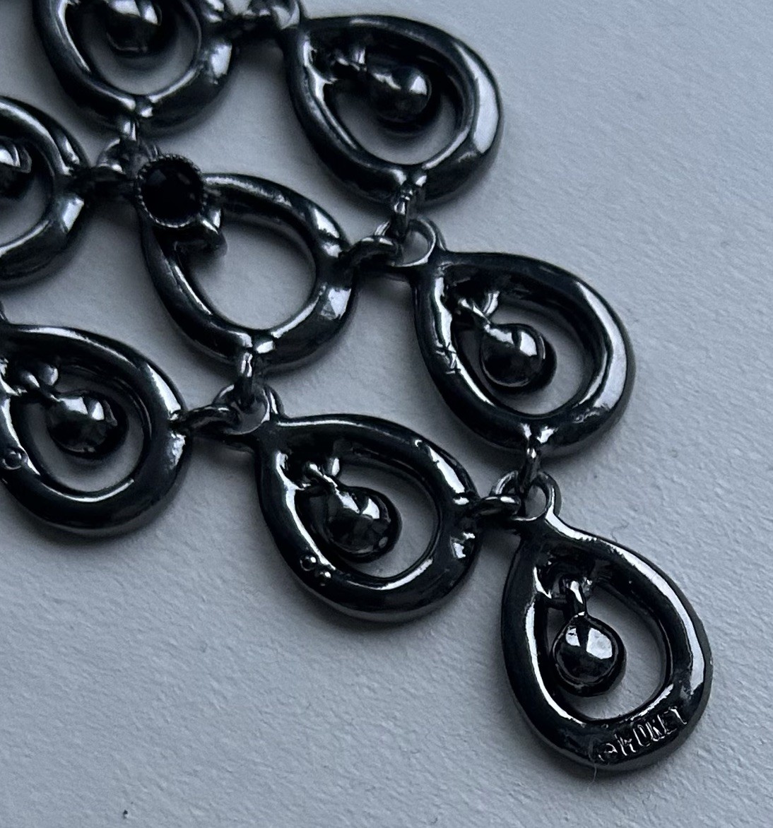 Rare Vintage Monet Black Onyx Marcasite Chandelier Earrings ASO Royal VGC