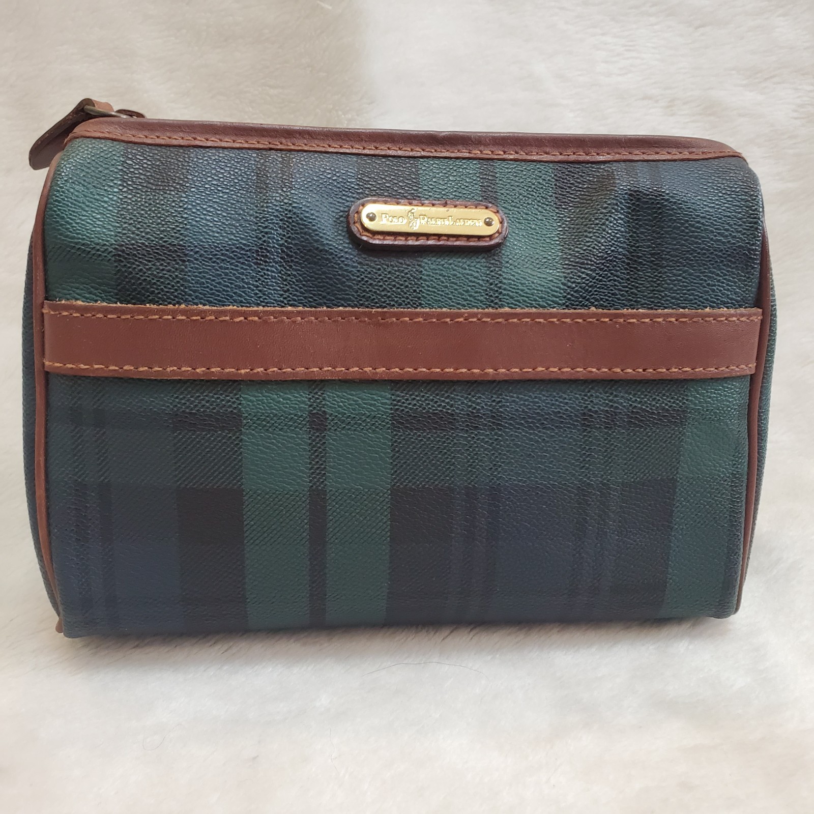 Polo Ralph Lauren Black Watch Check Pouch Clutch Bag Green PVC Leather