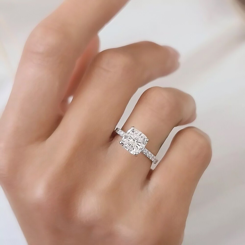 2.50 Ct Certified Cushion Cut White Diamond 925 Sterling Silver Solitaire Ring