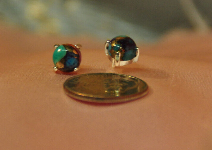 DALIHA COPPER TURQUOISE MULTI COLORED CABOCHON ROUND SHAPE 6MM STUDS