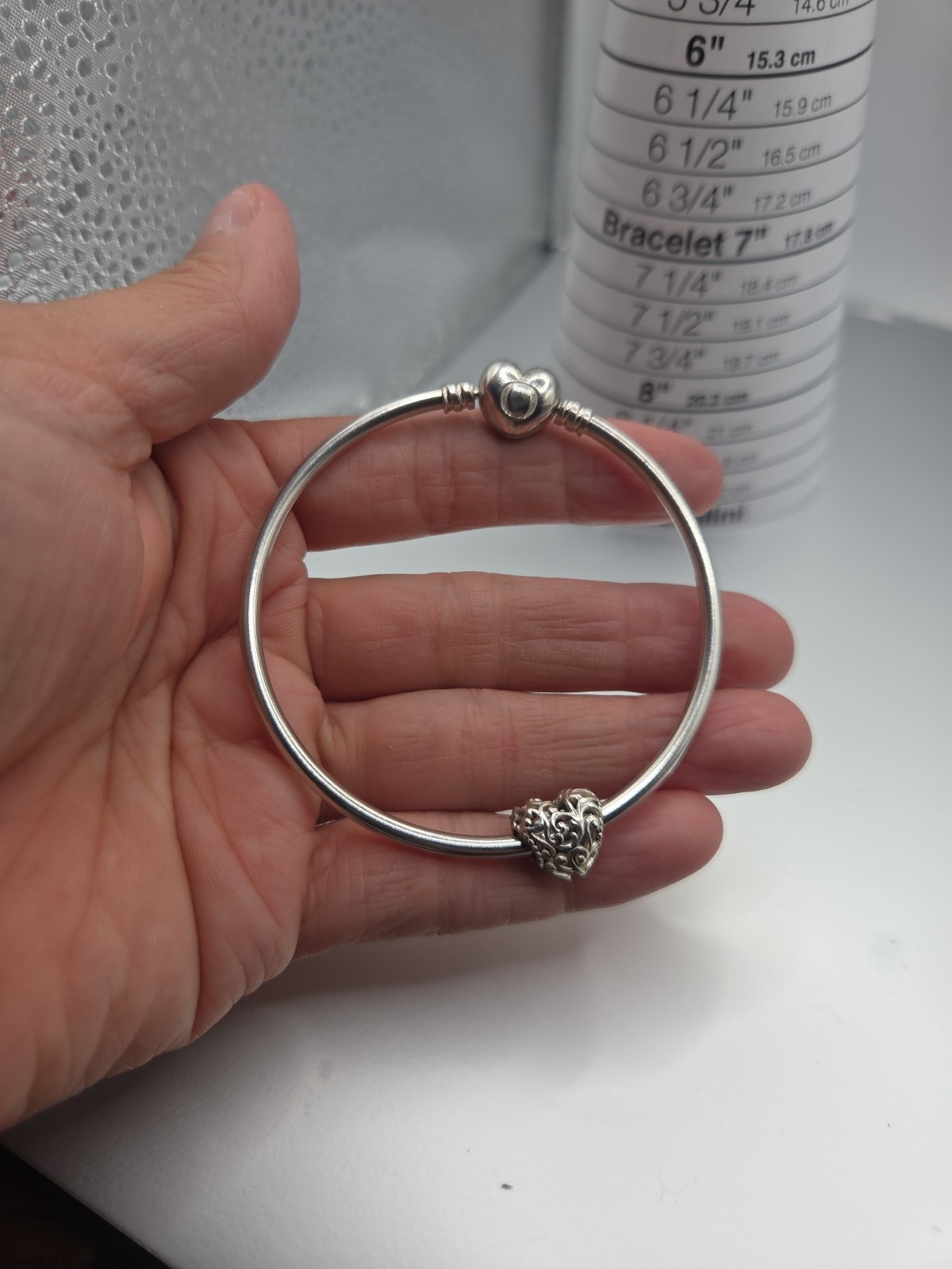 925 Silver Authentic PANDORA Moments Heart Clasp Bangle Bracelet Heart Charm
