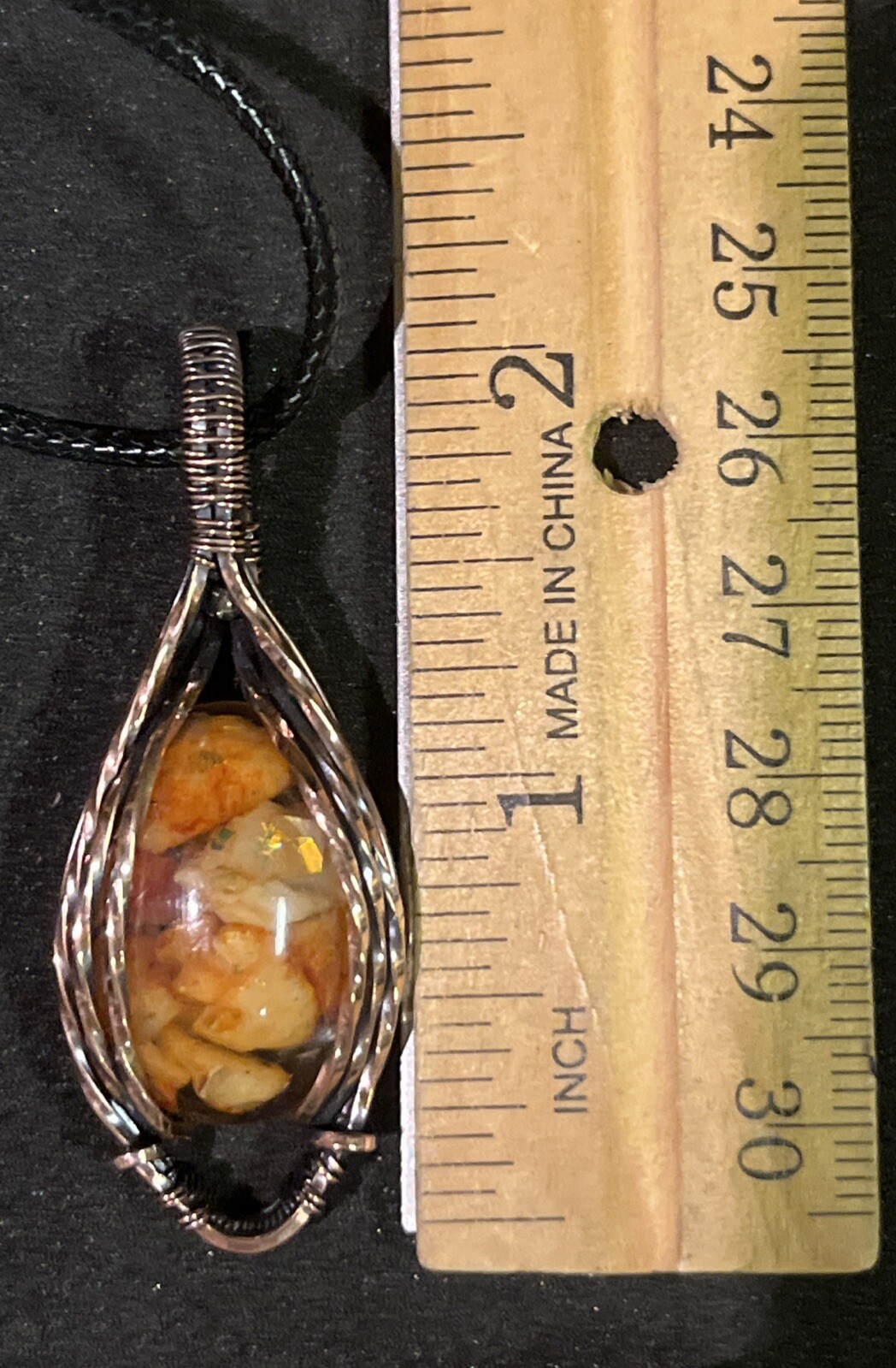 Orange Calcite (in resin)~ Handmade copper wire wrapped pendant 10b