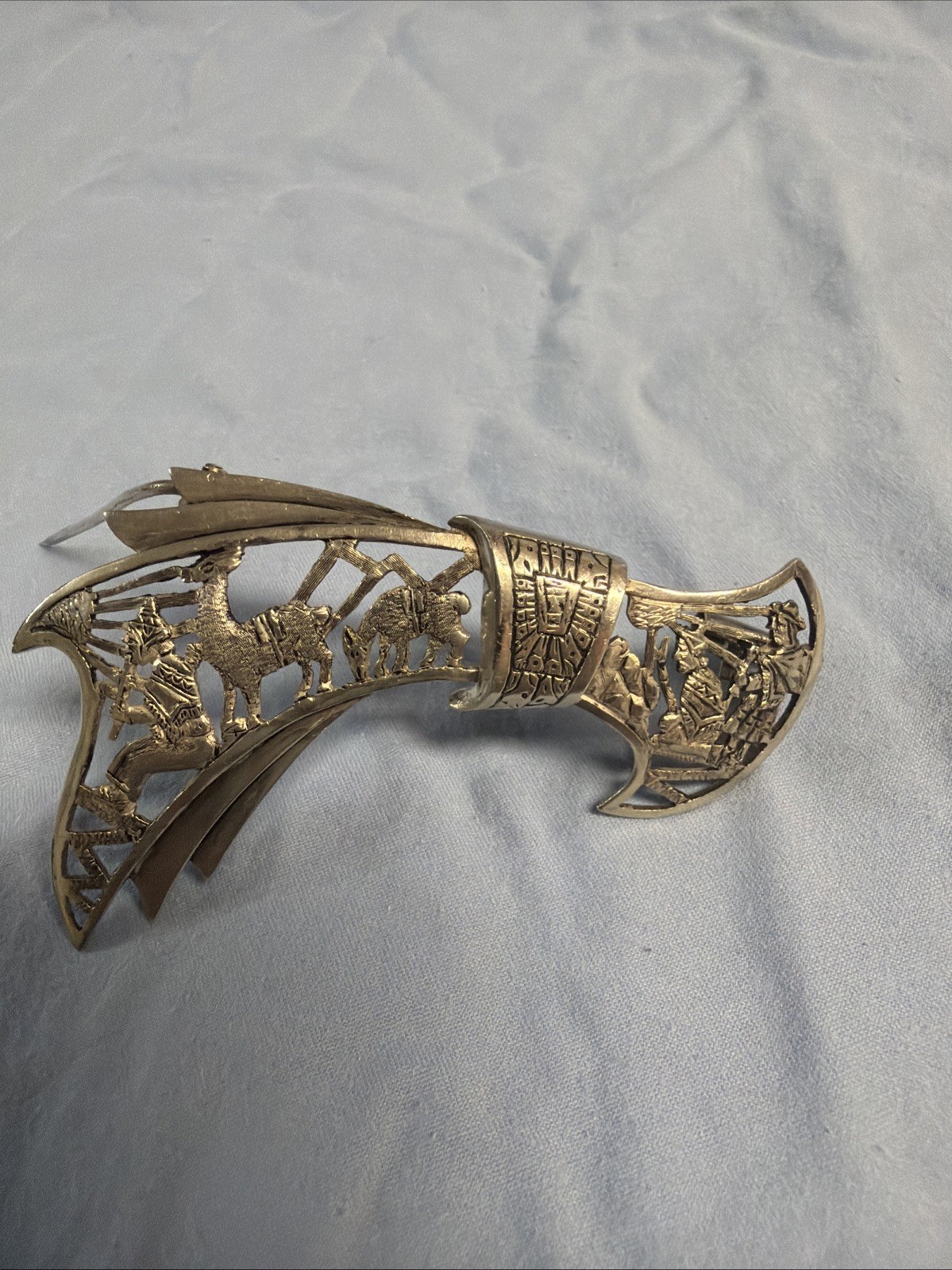 Vintage 1950S Damascene Style Pin From Peru, S America. Sterling Silver 13 G ￼