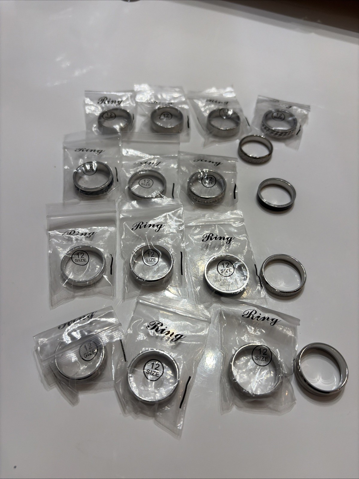 Men’s – Set of 17 Total, Stainless Steel Silver Rings. Size 12. Brand New, Clean