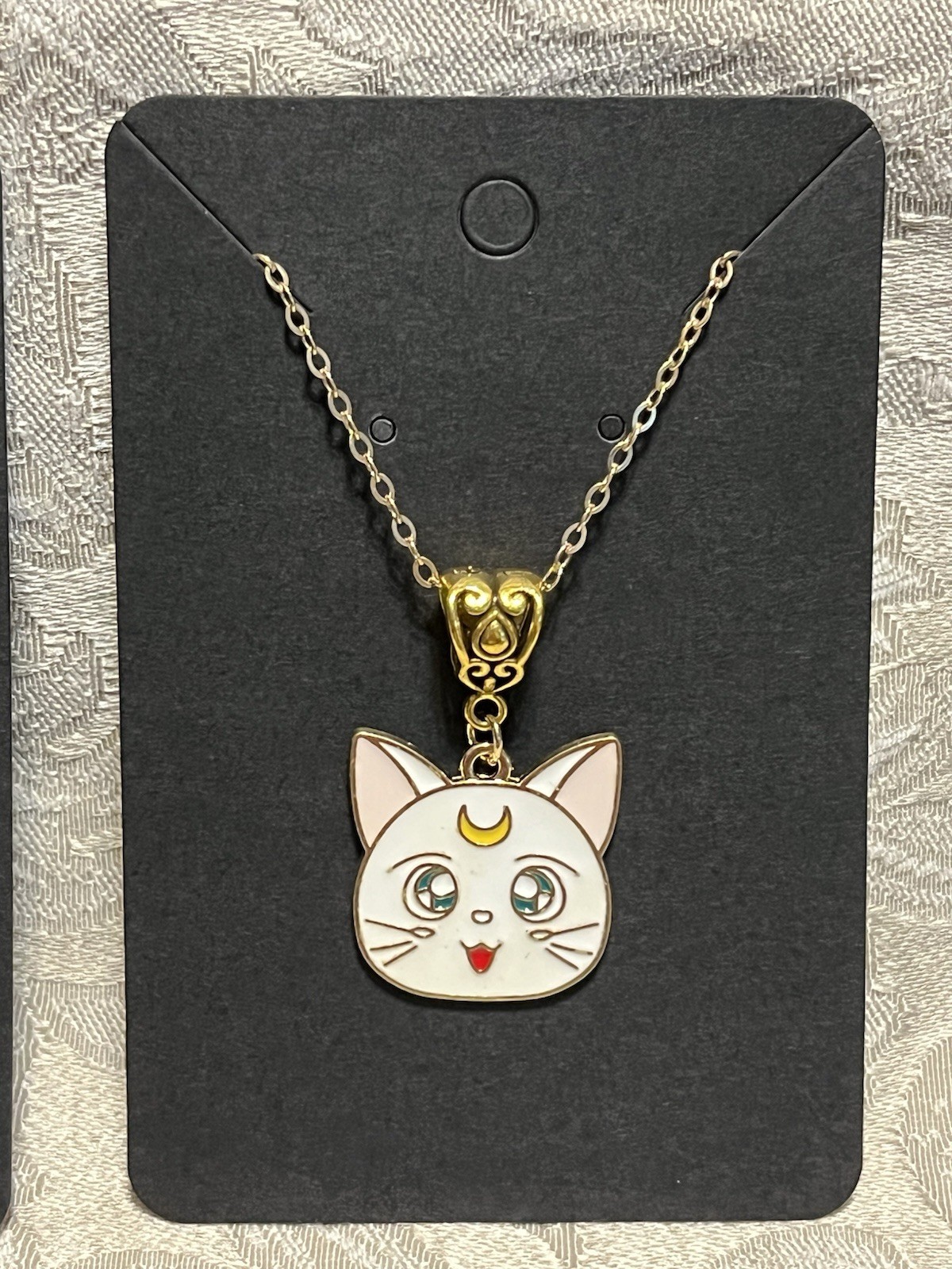 Sailor Moon ARTEMIS Cat Charm Anime Cartoon Gold Enamel Boho Trendy Necklace 18”
