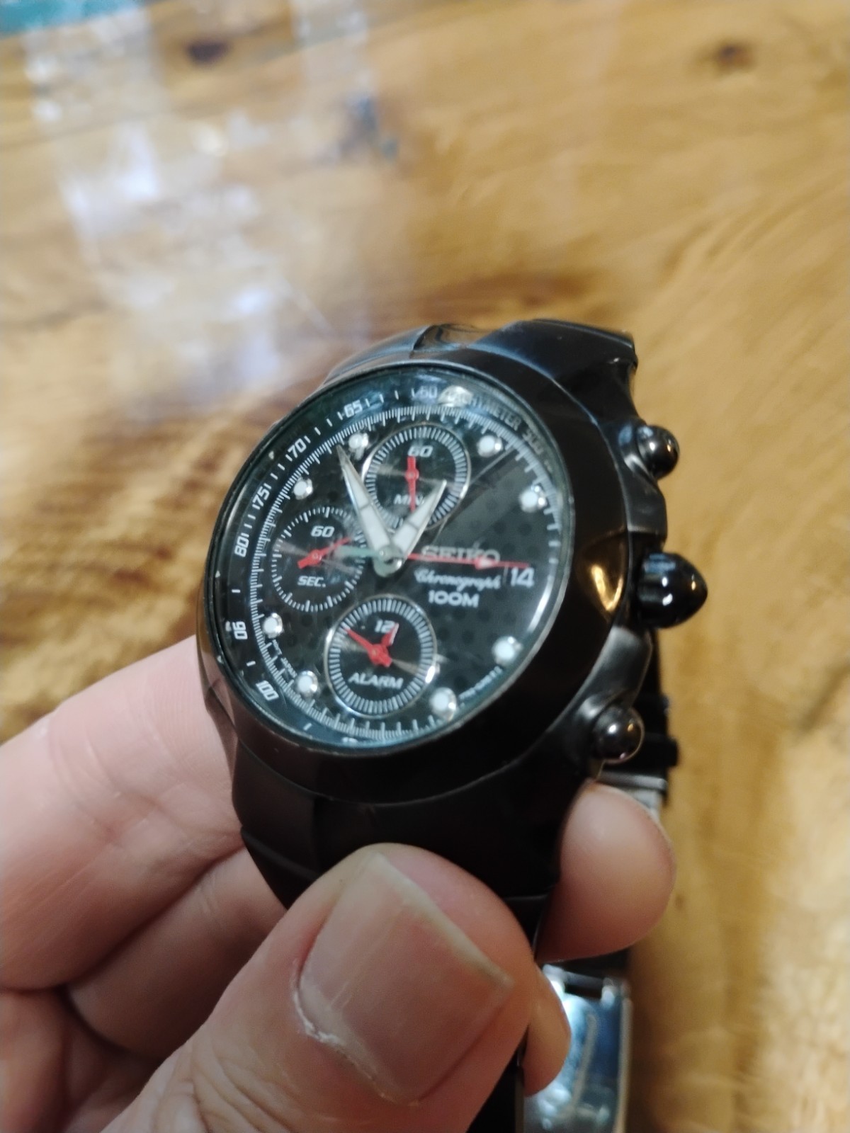 Seiko Chronograph Watch 100m Alarm Watch Sna765 Men’s 7t62-0gm0 Untested