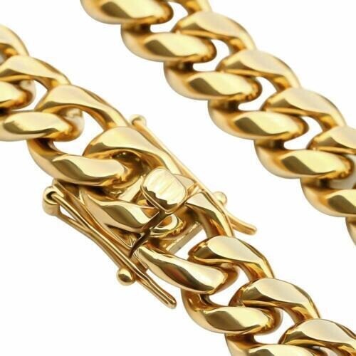24inch Solid 14K Gold Plated Hip Hop Men’s Heavy Miami Cuban Link Chain Bracelet