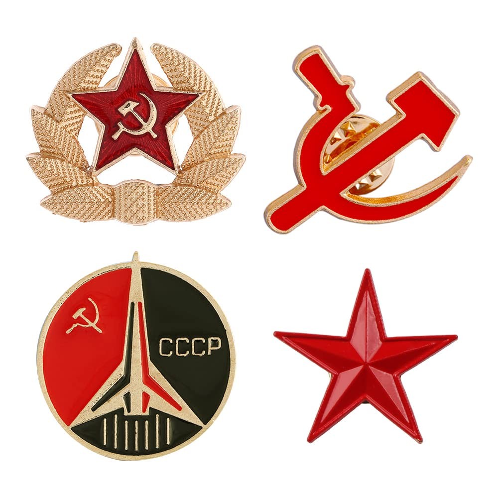 Ximimark 4 PCS Red Star Hammer Sickle Enamel Pin Retro USSR Symbol Brooch…