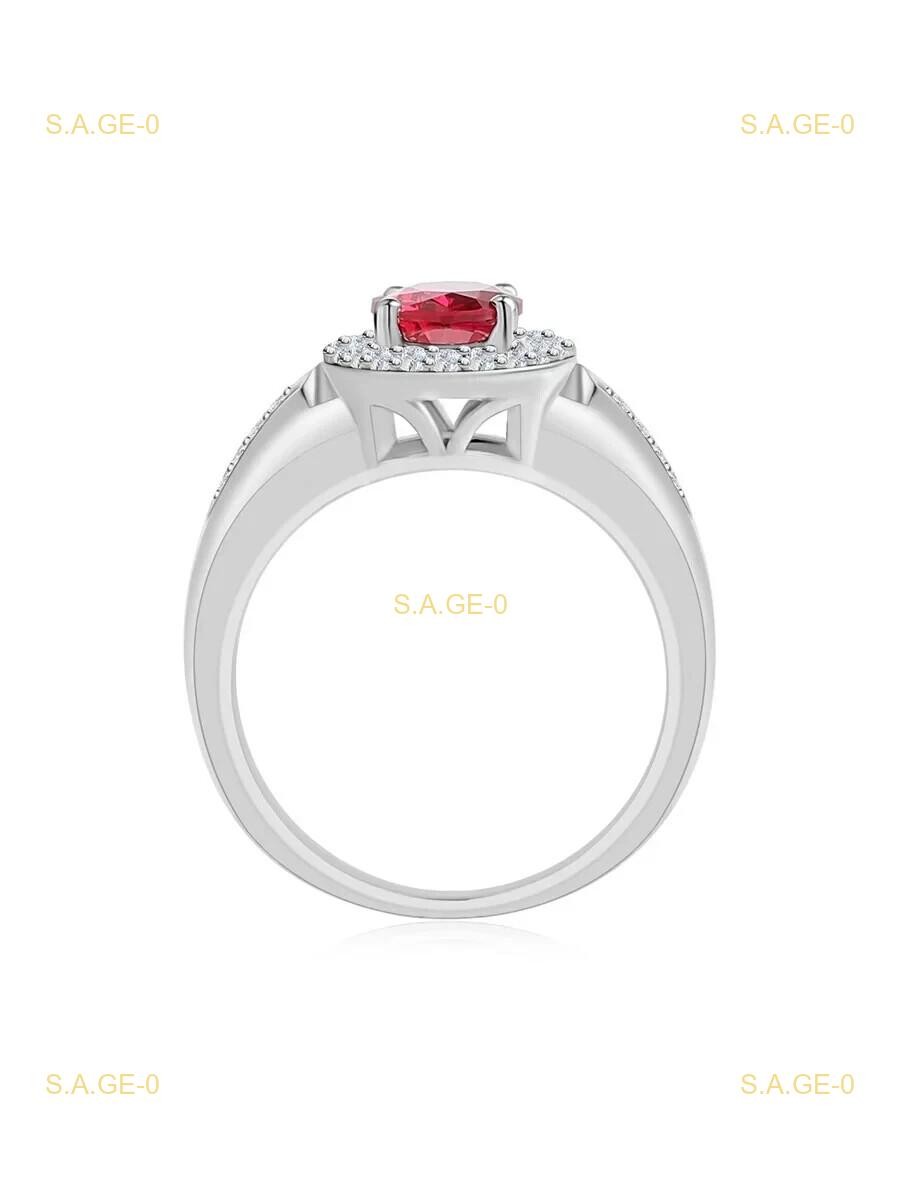 3.29 Ct Oval Red Natural Ruby Diamond Engagement Ring 14K White Gold Solid Fine