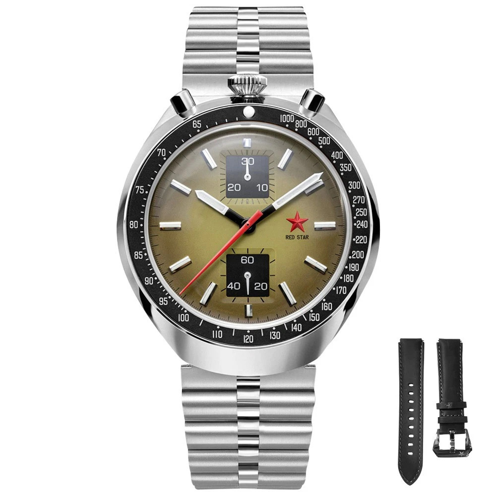 SEAKOSS Gradient Green Dial Dual Time Zone Chronograph Seagull Mechanical Watch
