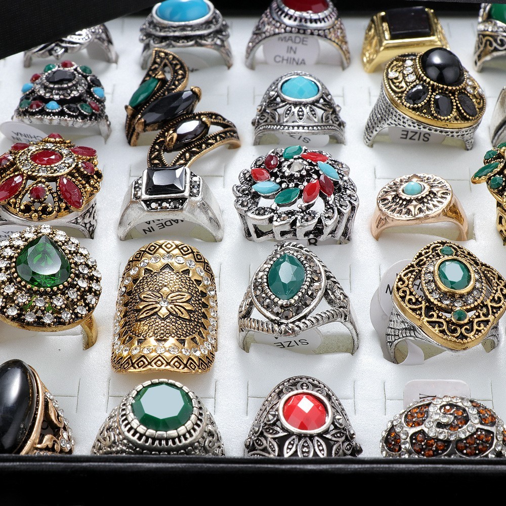 Vintage Metal Statement Rings 20pcs Wholesale Mixed Style Unisex Jewelry Bulk