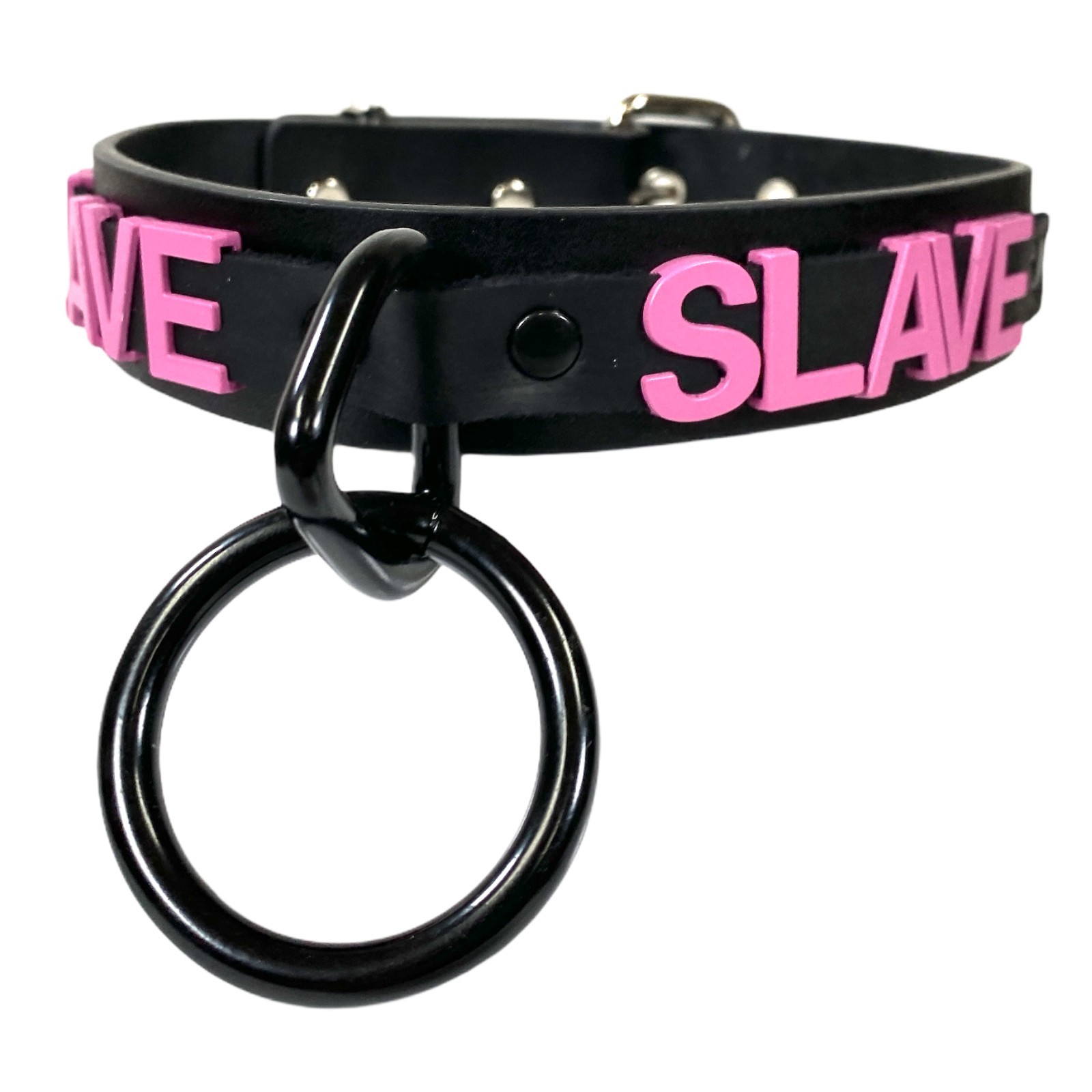 Name Bondage Collar Black O Ring Pink Letter Slave Leather BDSM Slut Choker