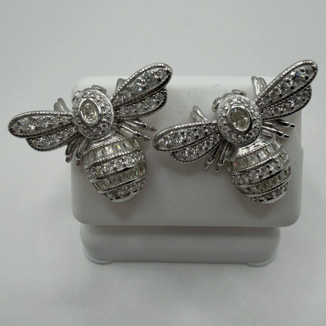 925 Sterling Silver Oval White Moissanite Bee Stud Earrings 2.00CTW large