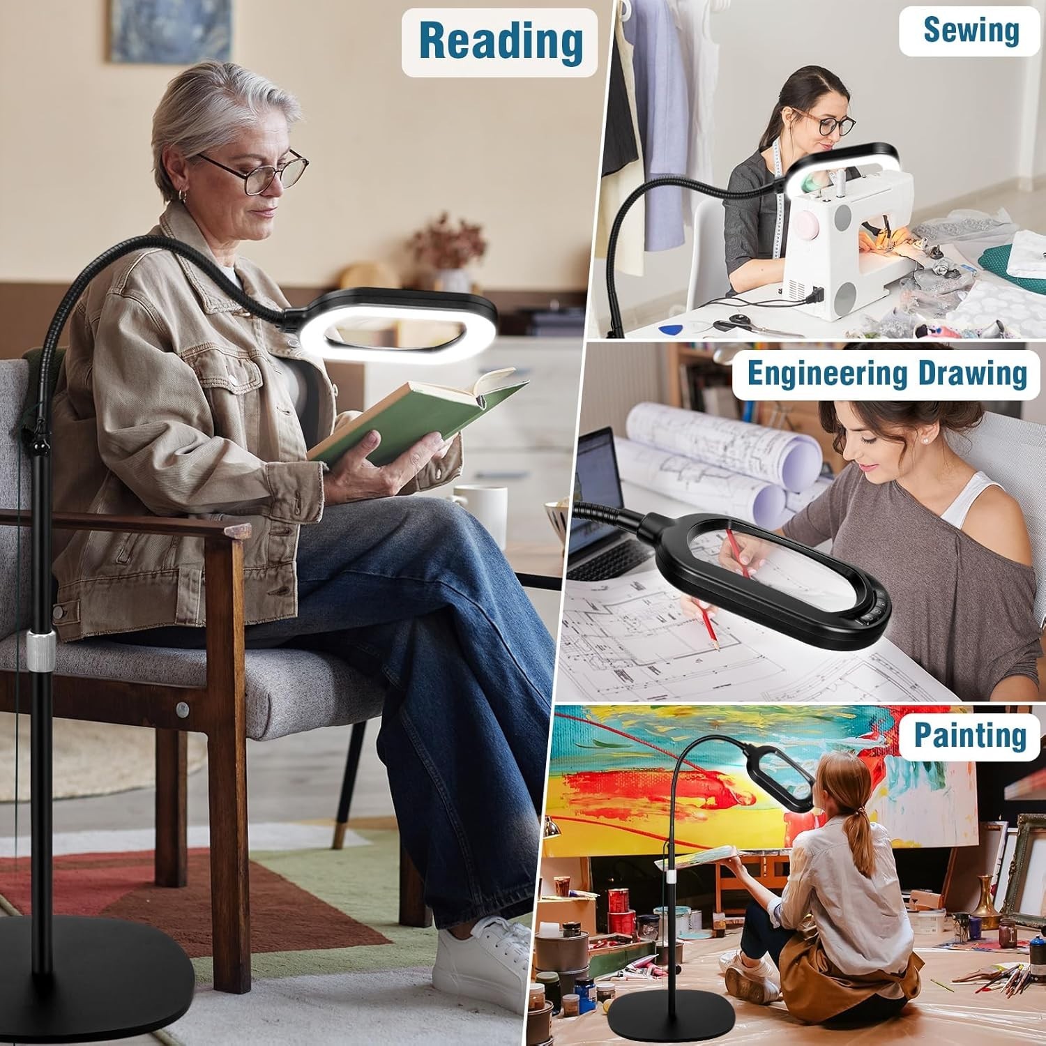 Large Magnifying Glass with Light and Stand, 10X Rectangle Optical Real Glass L