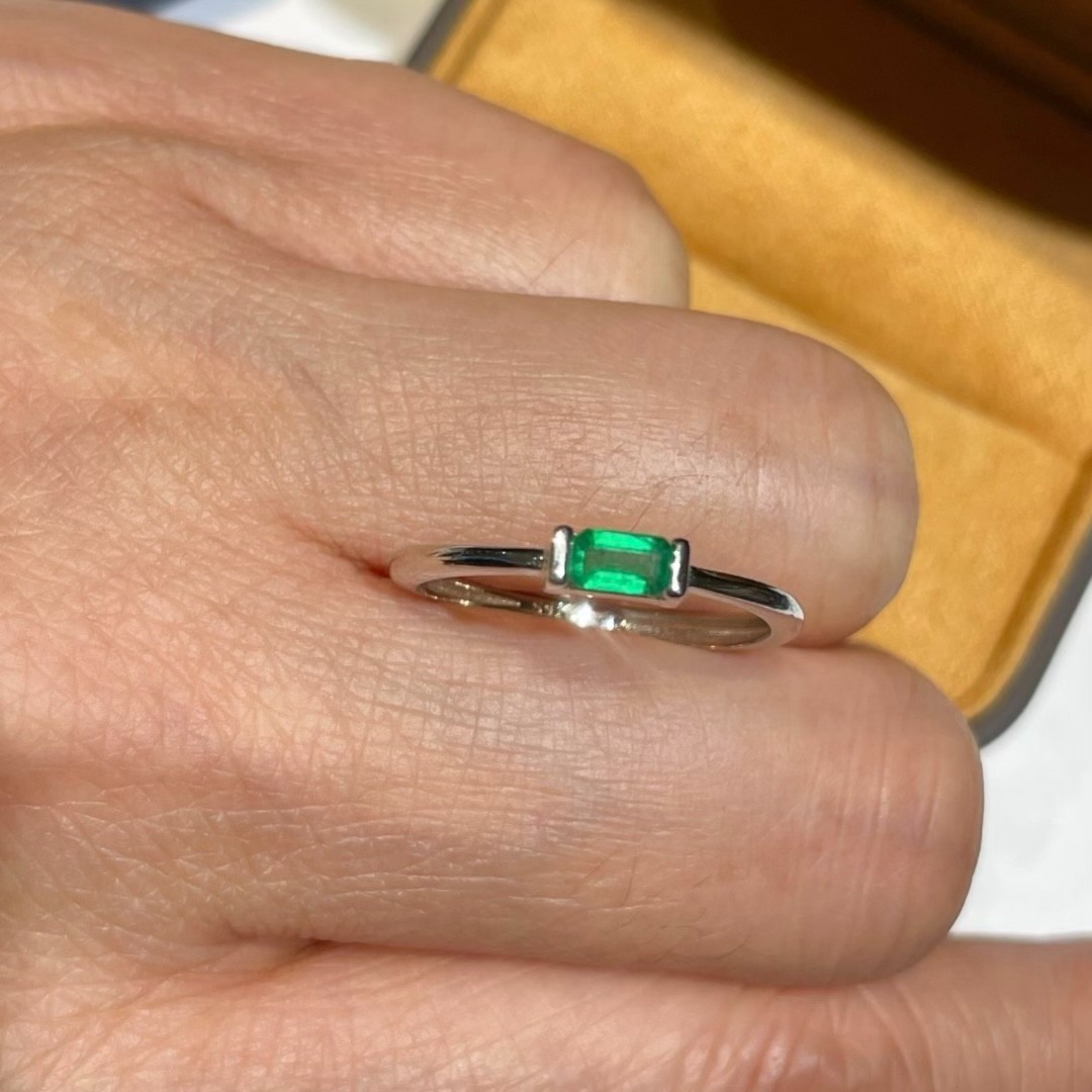 Dainty Emerald Gemstone Ring 3x5mm Natural Emerald, 925 Sterling Silver Emerald