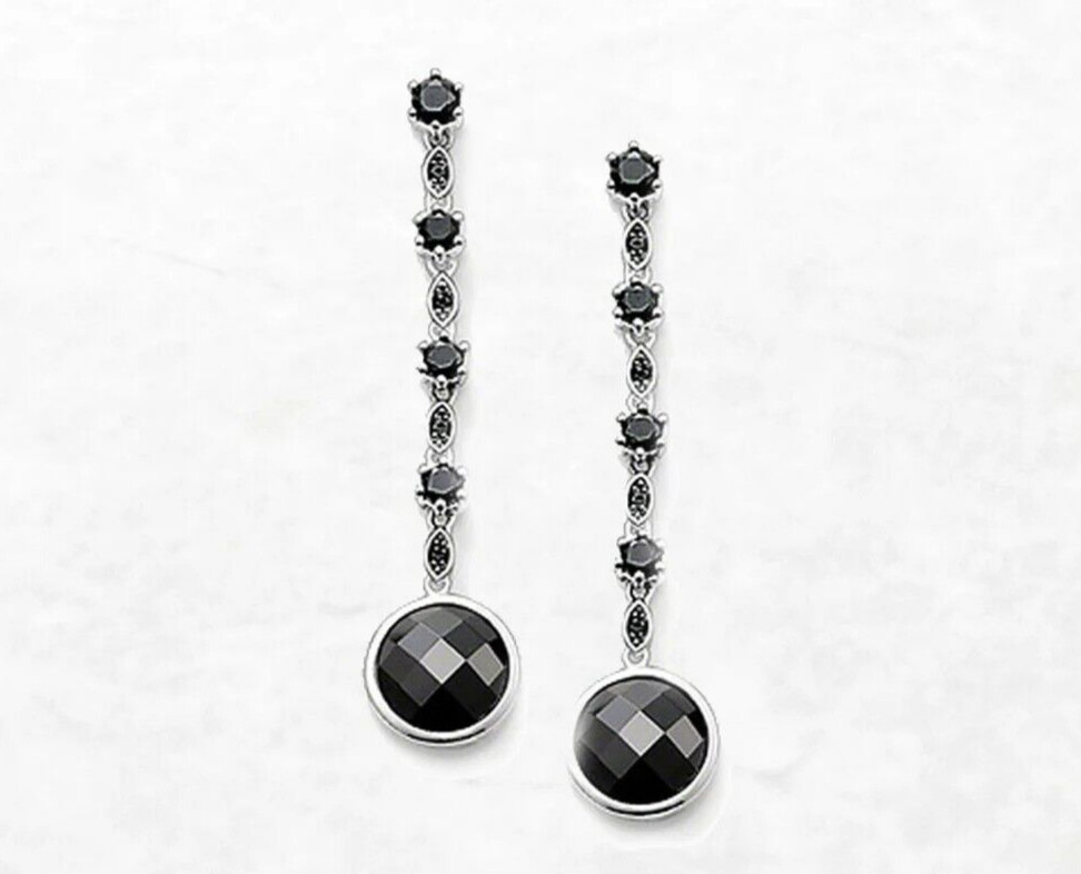 Black Onyx 925 Sterling Silver Dangle Drop Tassel Earrings
