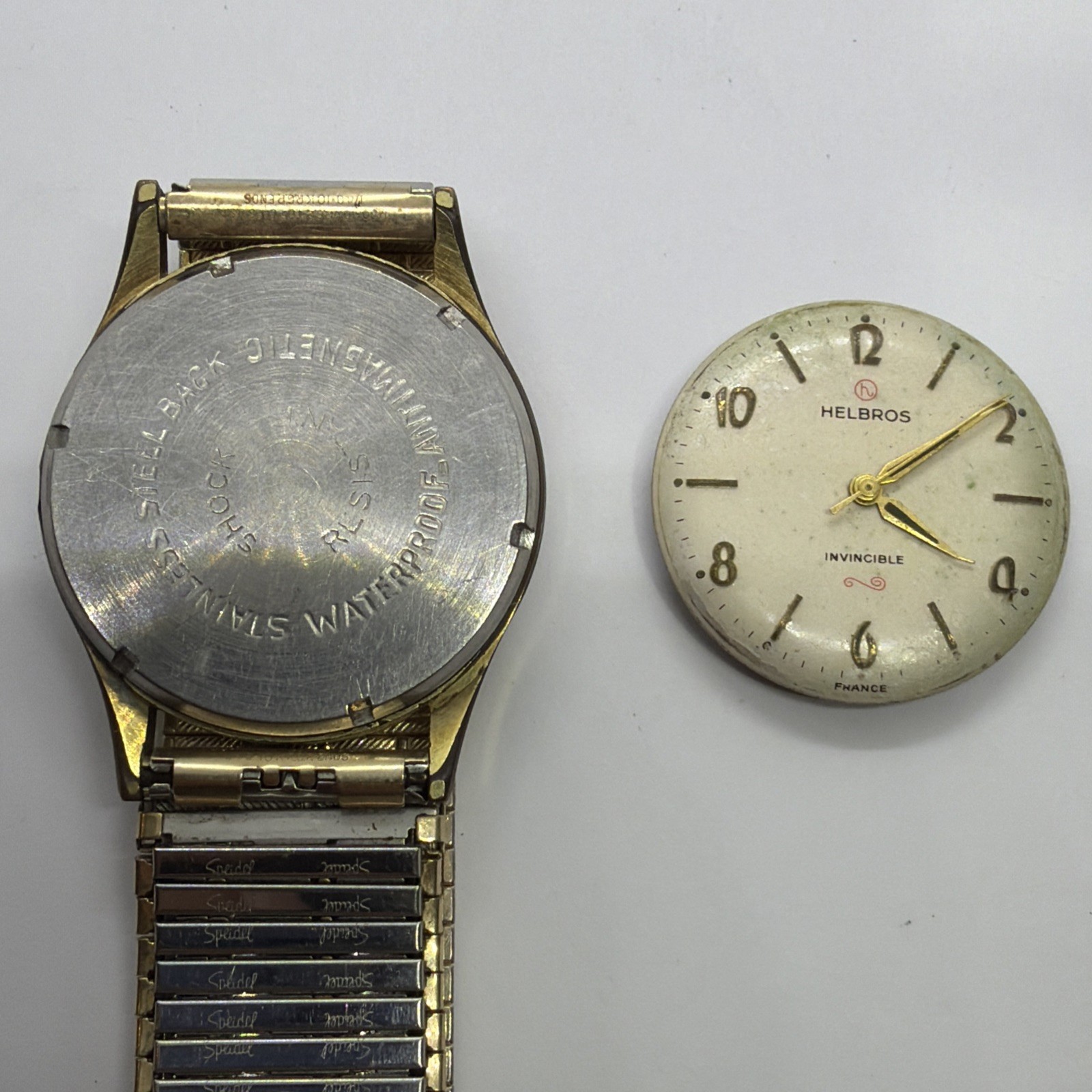 Vintage Helbros Invincible Men’s Parts Watch Speidel 10K RGP Stretch Band (45)