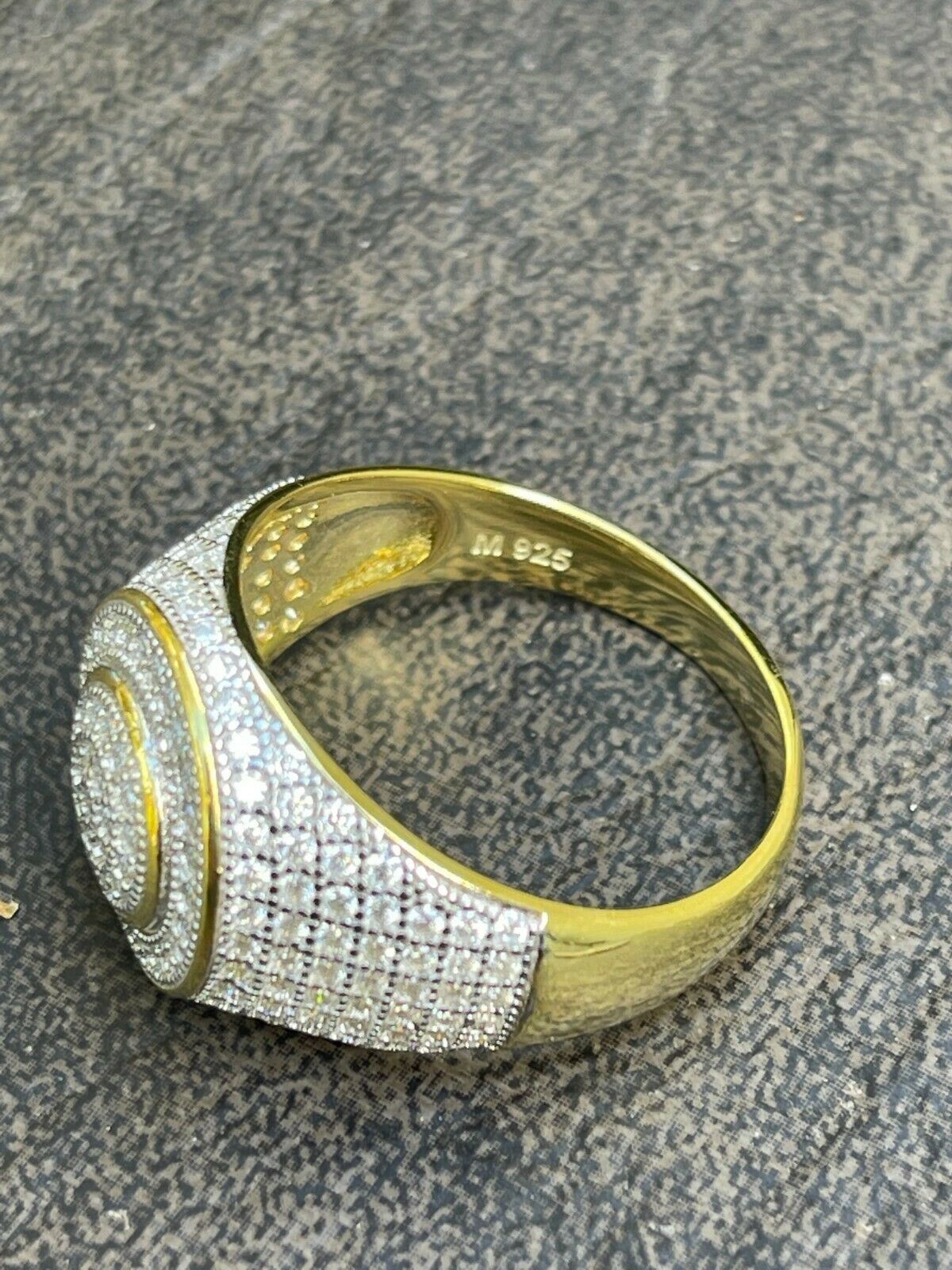 14k Gold Plated Men’s Iced MOISSANITE Ring Hip Hop Out Size 6 7 8 9 10 11 12 13