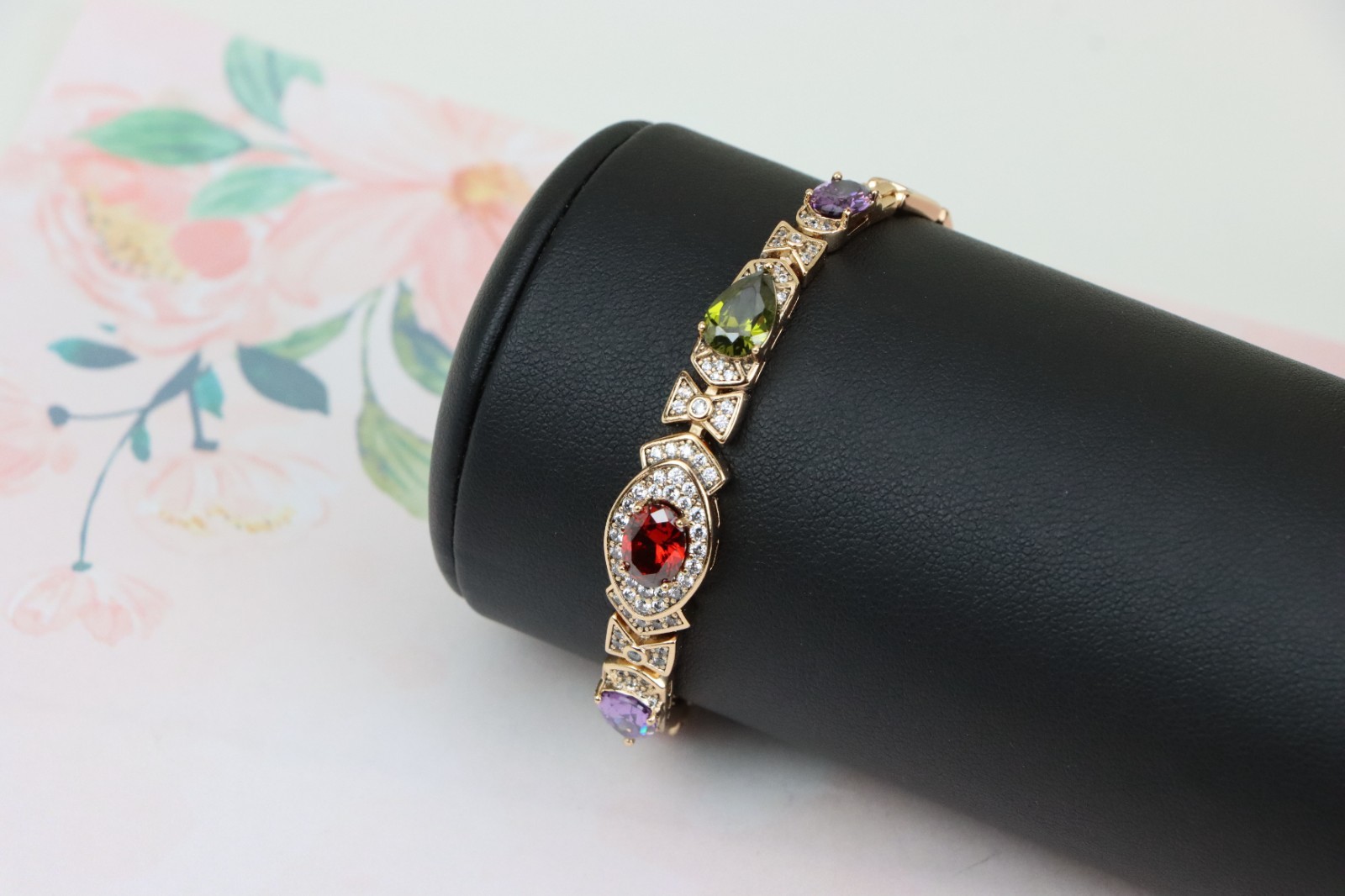 Rose Gold Bracelet with Multicolor Stones & Diamond Halo Accents, XPBL0670