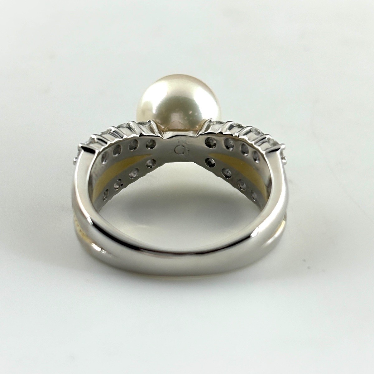 pearl design ring Platinum YG YellowGold ring melee diamond Pearl Ring Pt900…