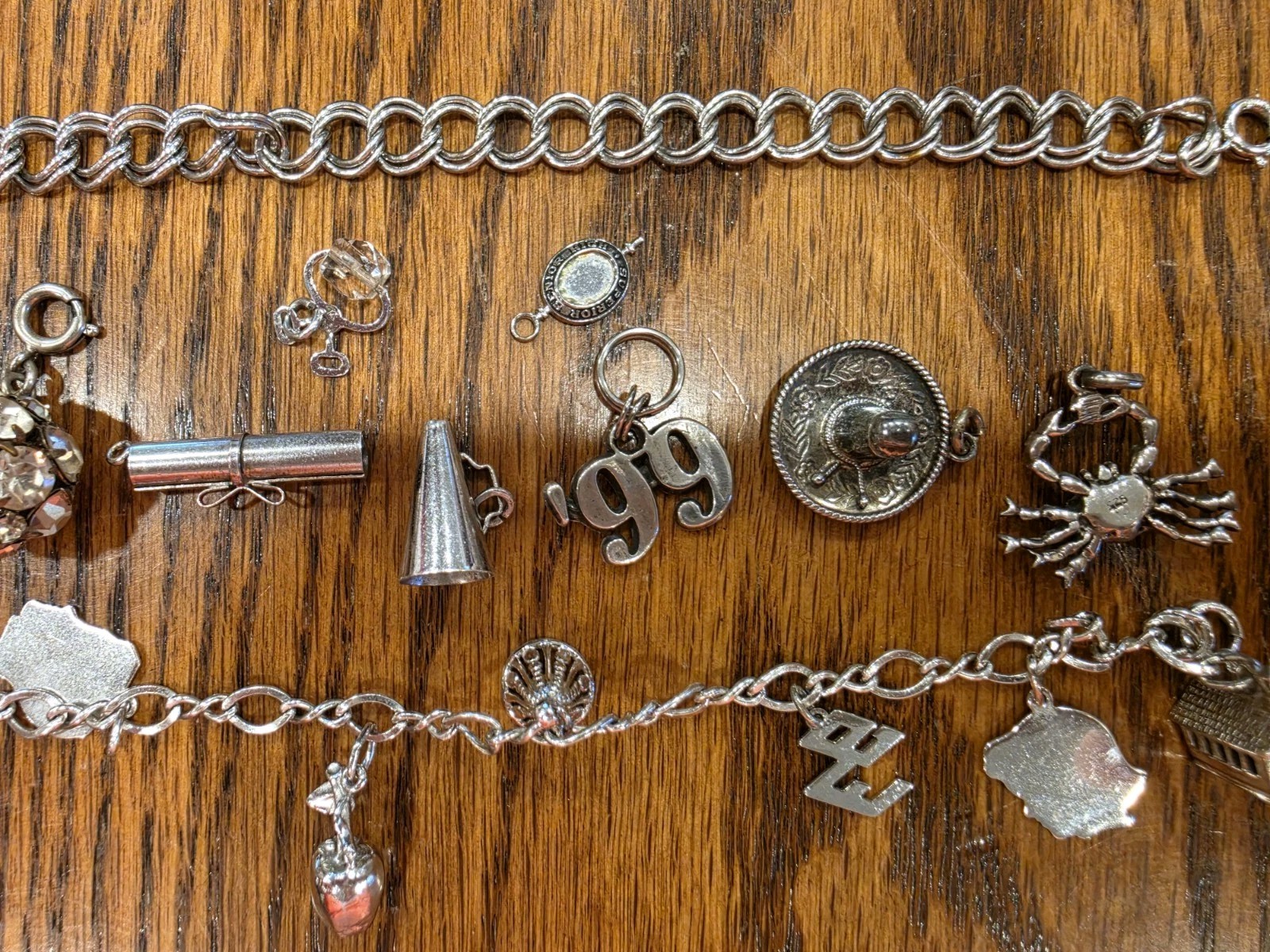 Two Vintage 925 Sterling Silver Charm Bracelets With Charms 45 Grams Not Scrap