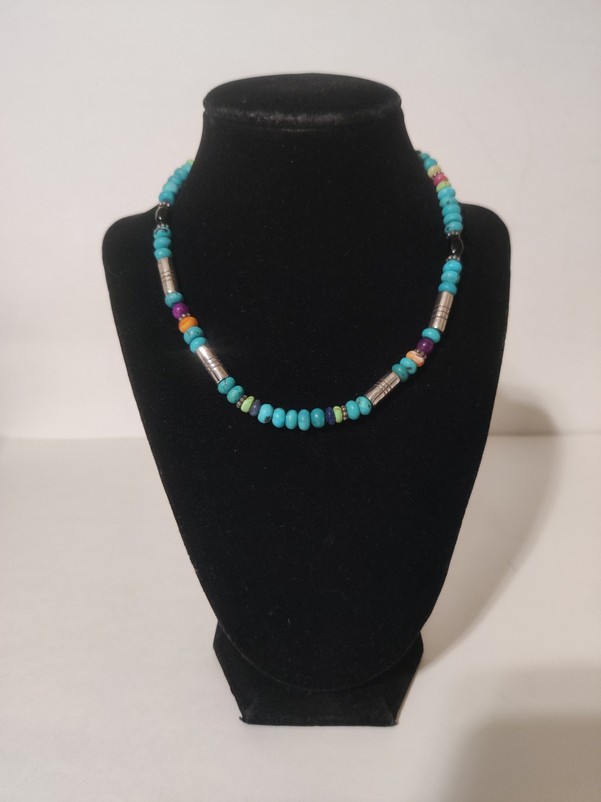 Vintage Sterling Silver T. Singer Native American Turquoise Necklace Choker 15.5