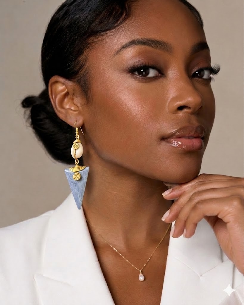 3″ Handcrafted African Bone Dangling Earrings With Bronze Spiral From Kenya