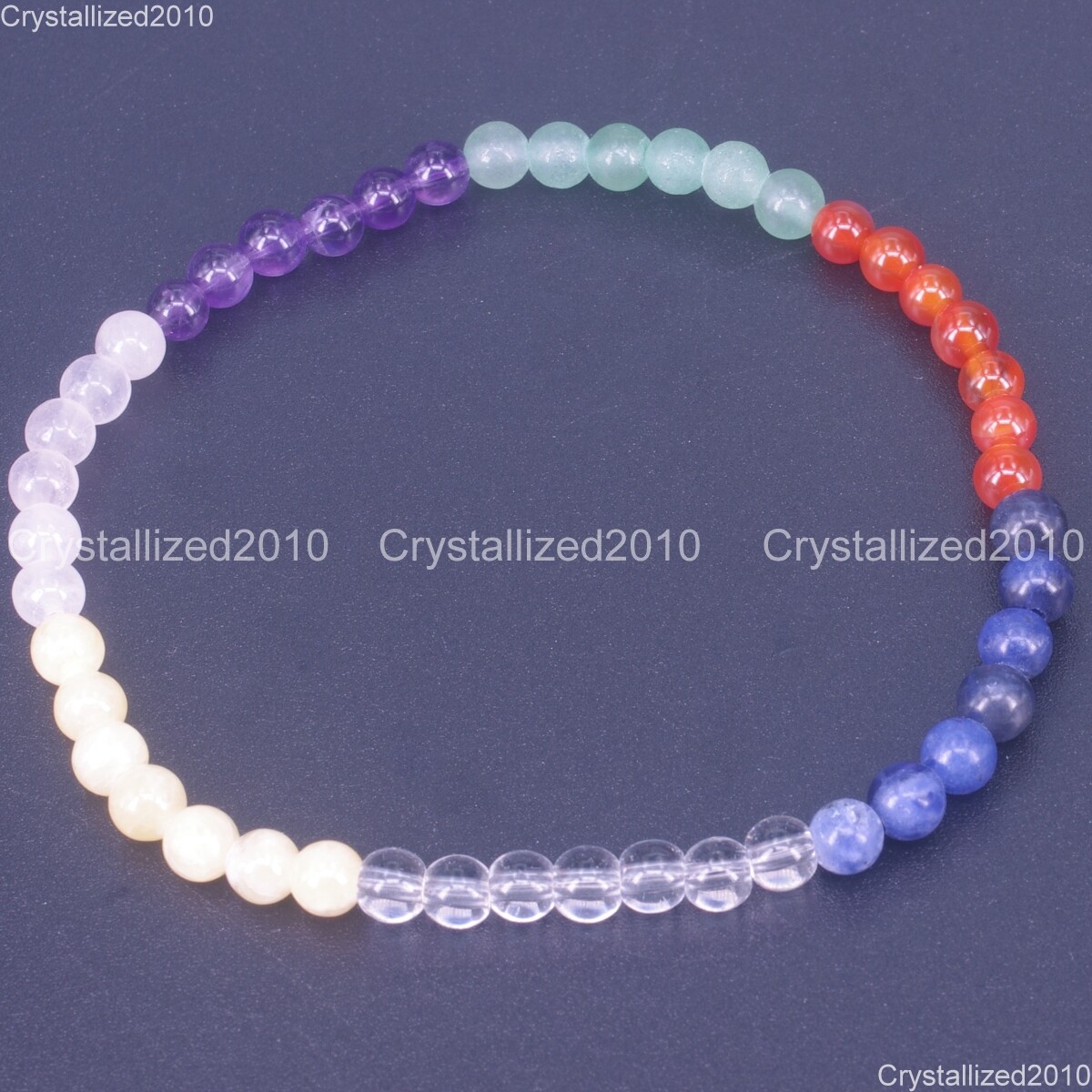Handmade 4mm Mixed Natural Gemstone Round Beads Stretchy Bracelet Child Size 6″