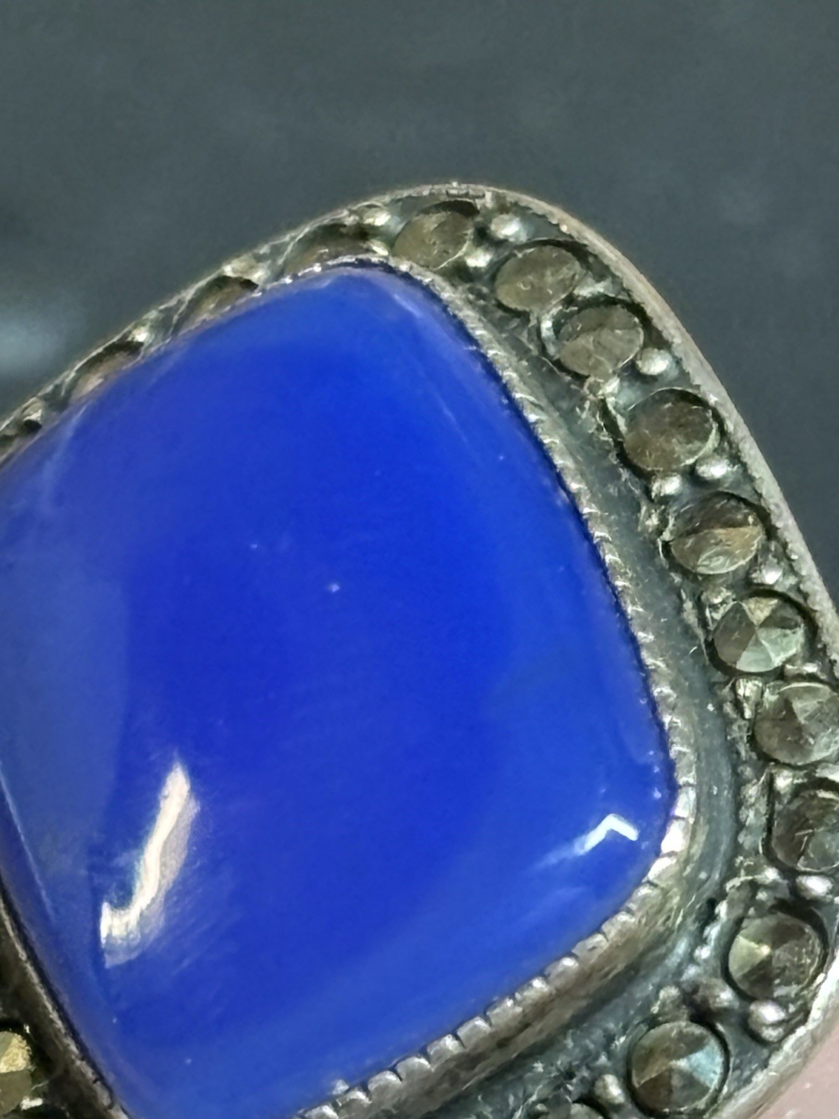 Vintage Sterling Silver Lapis Lazuli Marcasite Statement Ring Sz 3.75