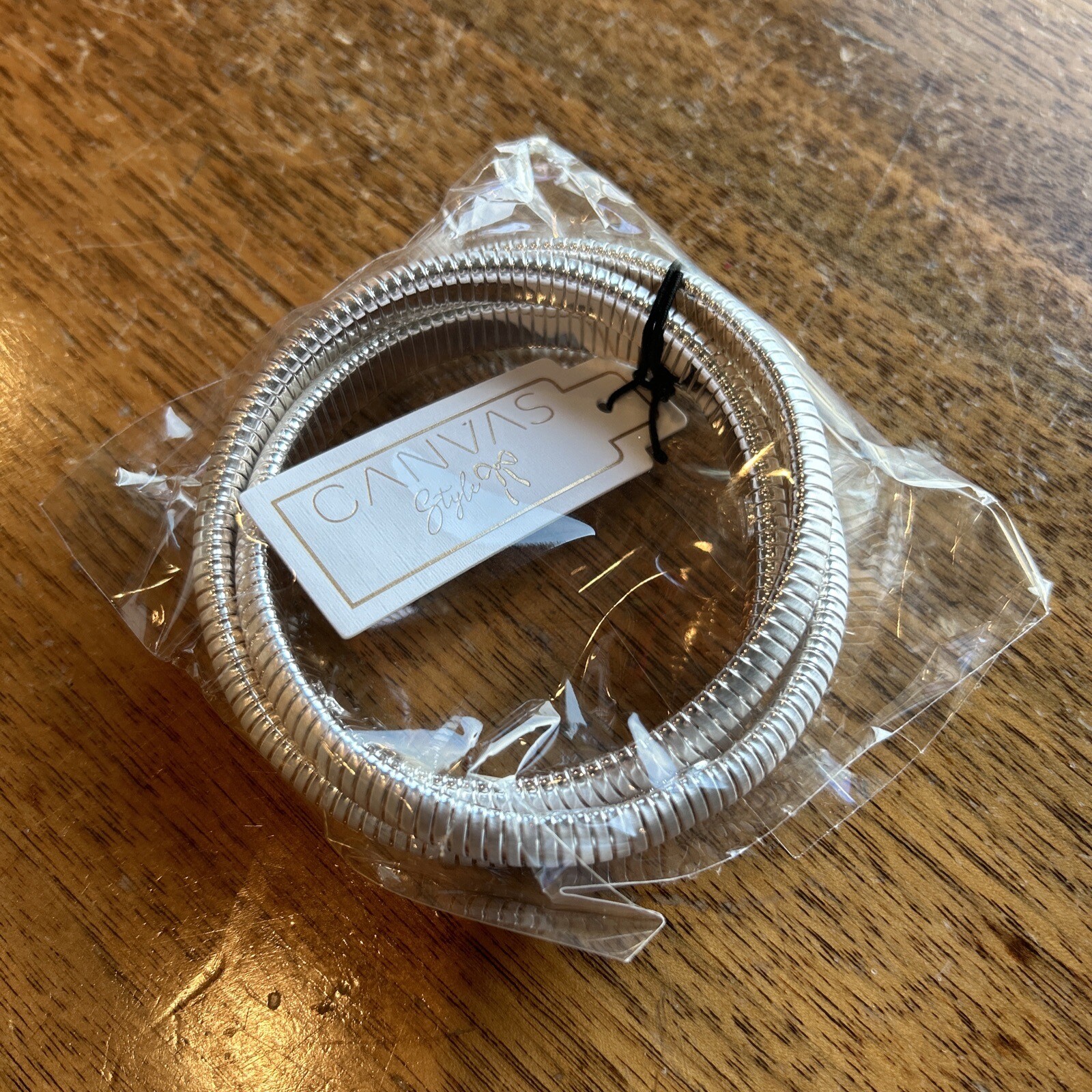 Canvas Style Silver Interlocking 3-Row Watchband Stretch Bangle Bracelets NWT!