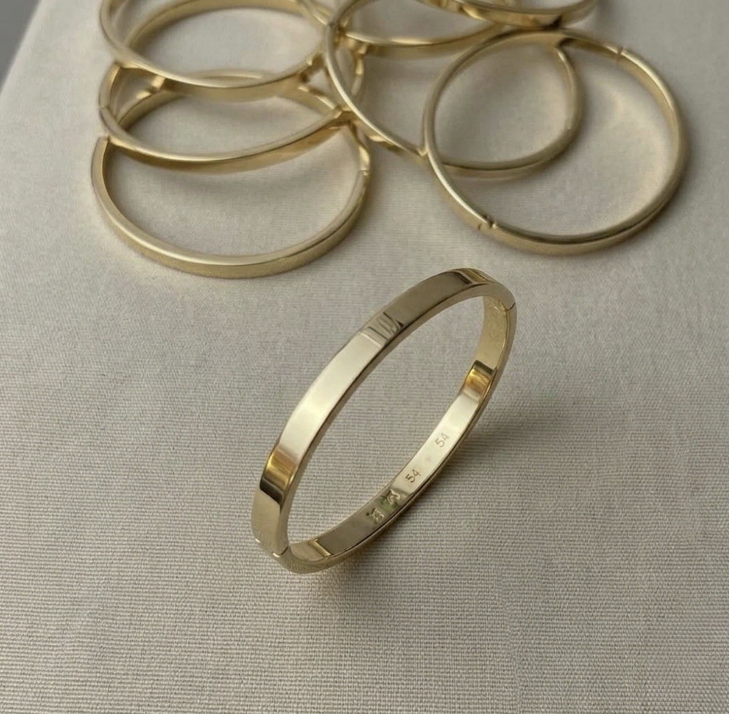 14K Gold Plated Oval Bangle Bracelet Water Resistant Rhodium Finish – Small 54mm