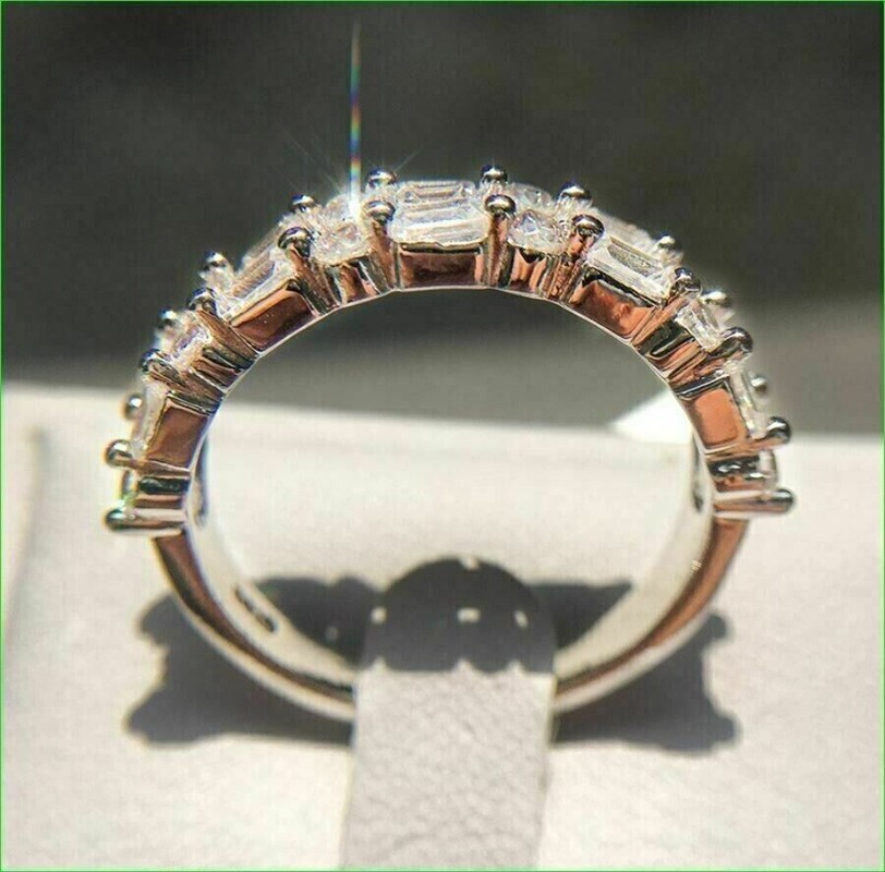 5.10 Ct Round & Baguette Cut Moissanite Band Ring 14K White Gold Over