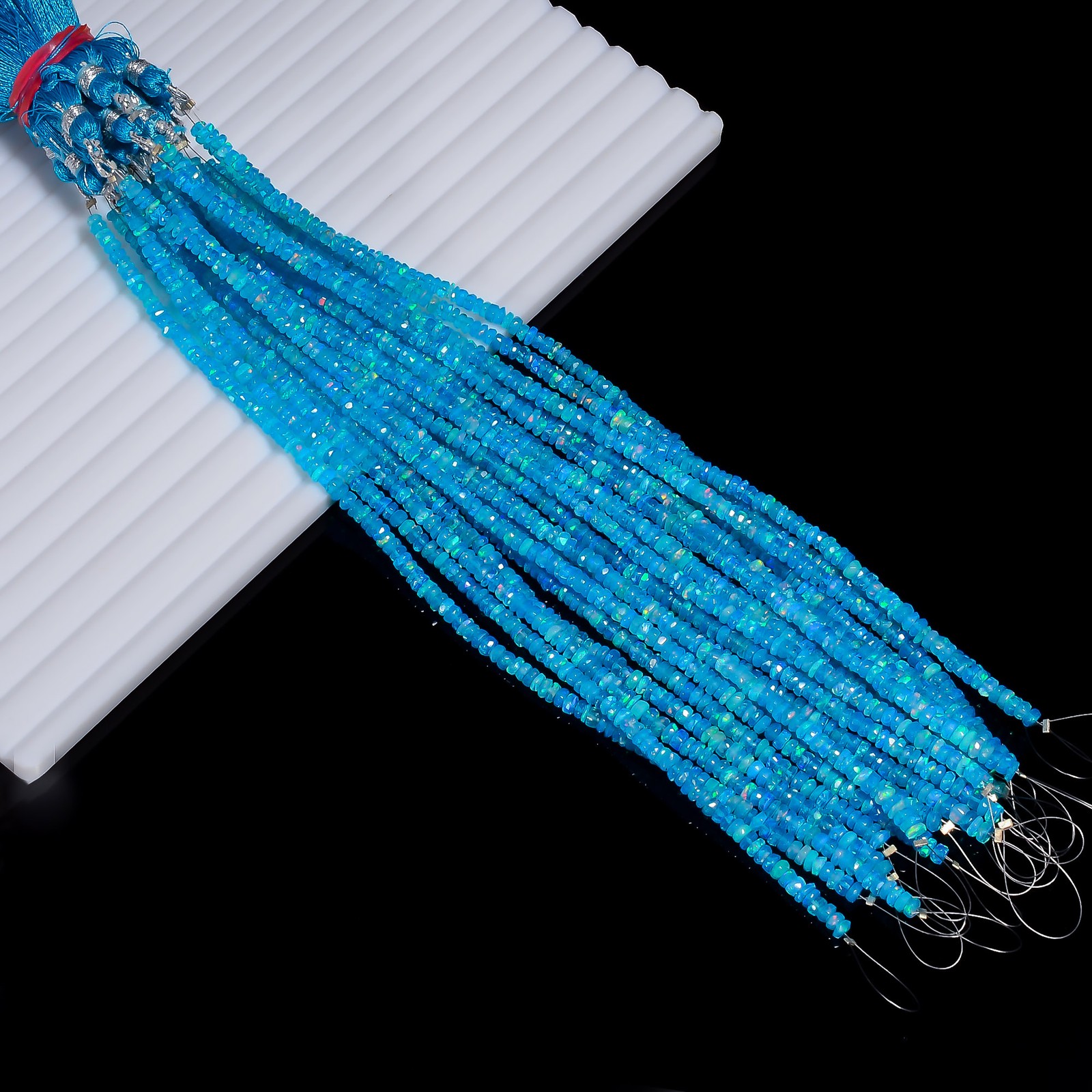 Neon Blue Ethiopian Opal Stone Rondelle Faceted Beads 3X3X2 mm Strand 8″ AB-961