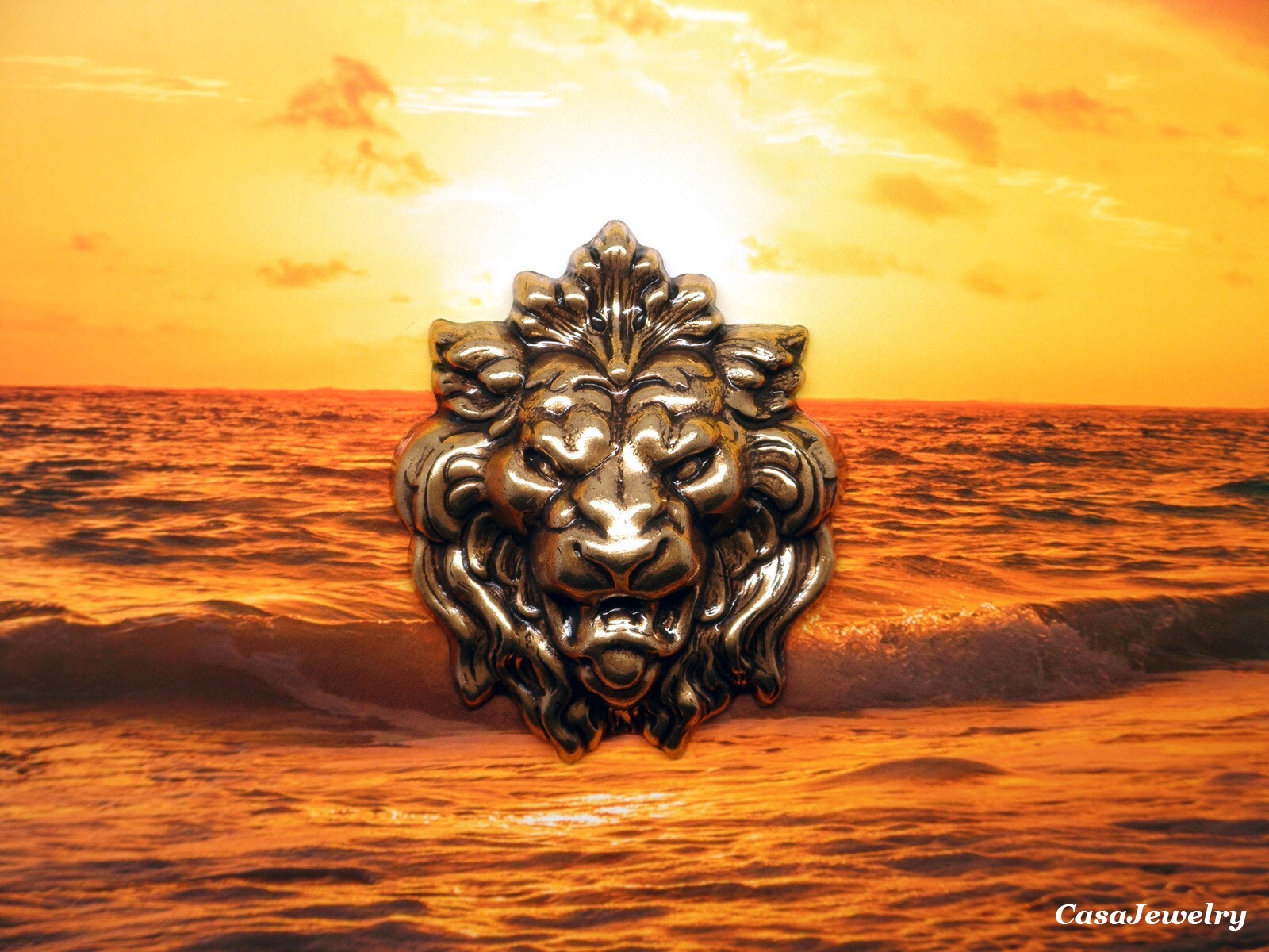 #6176 LARGE ANTIQUED GOLD LION HEAD COMPONENT – 1 Pc