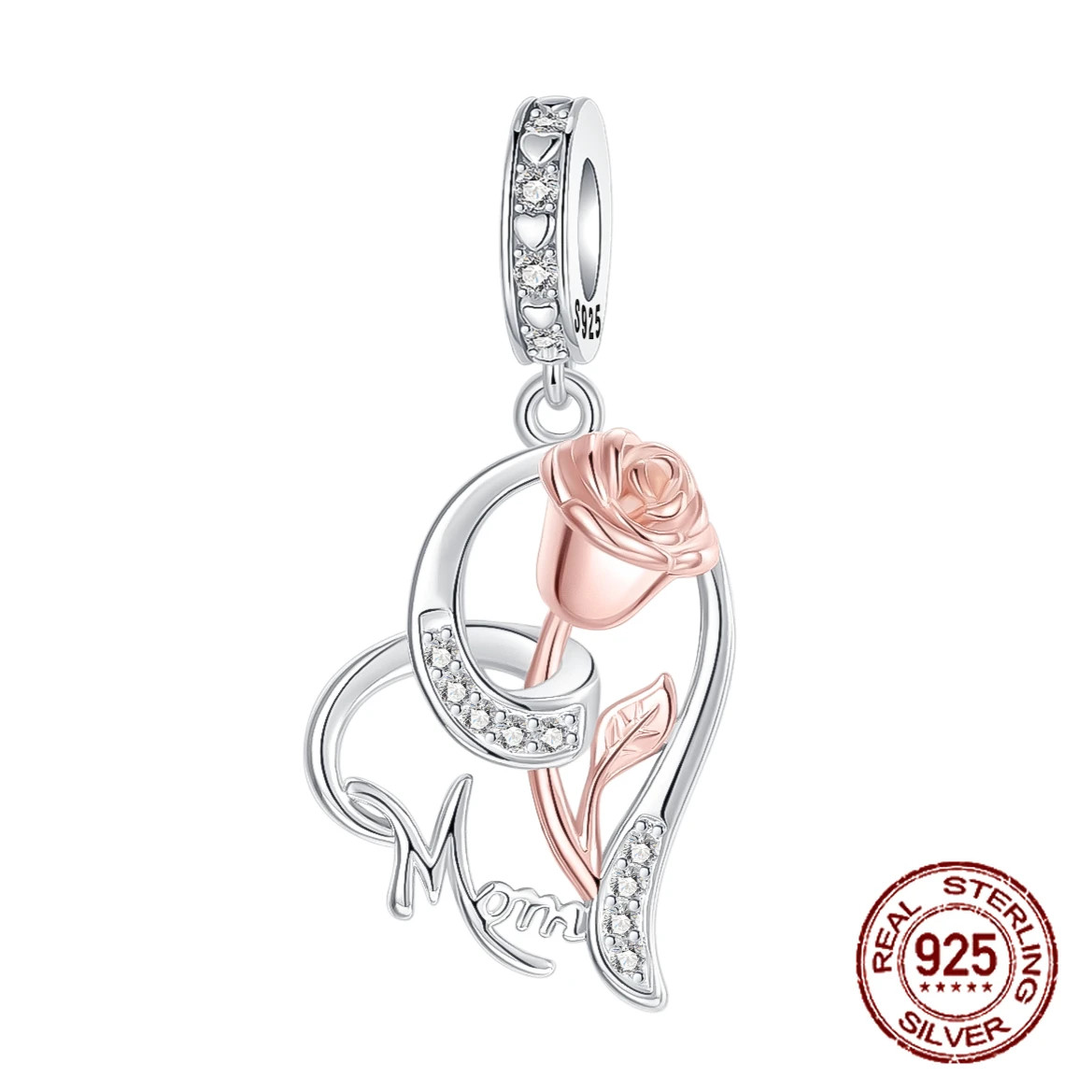 925 Sterling Silver Heart Shaped Daughter MOM Charm Beads Fit 4MM Hole Diameter