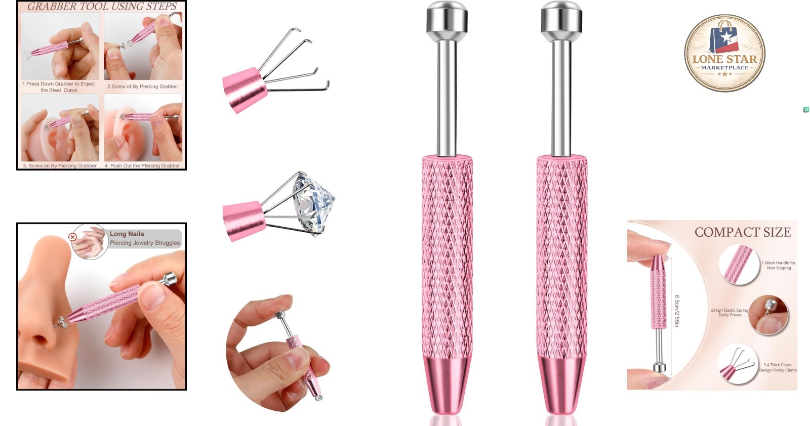 Compact 2 Pcs Jewelry Changing Tools – Pink Stainless Steel with Anti-Slip Grip