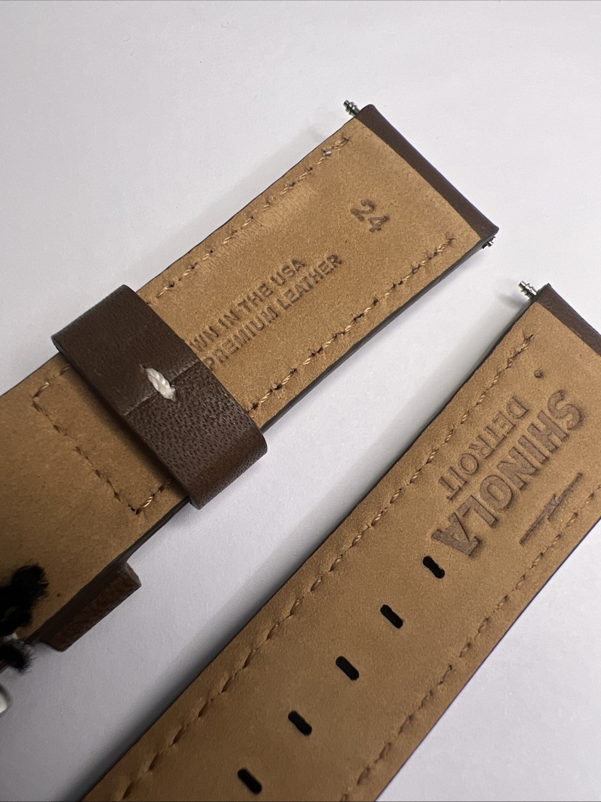 Shinola 24mm Dark Nut Brown Leather Watch Strap Band 22mm Brushed Steel Tang