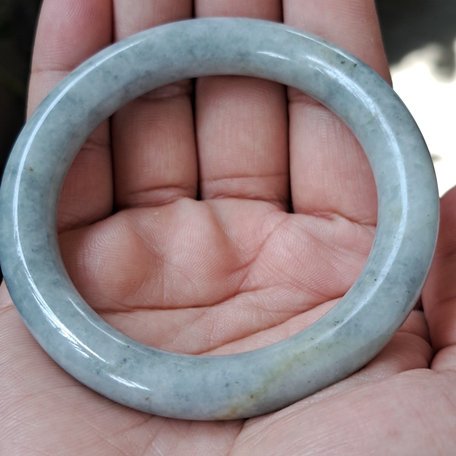 Natural Burmese Jadeite Bangle Handcrafted Gray Yellow Moss Black 58mm BG14A